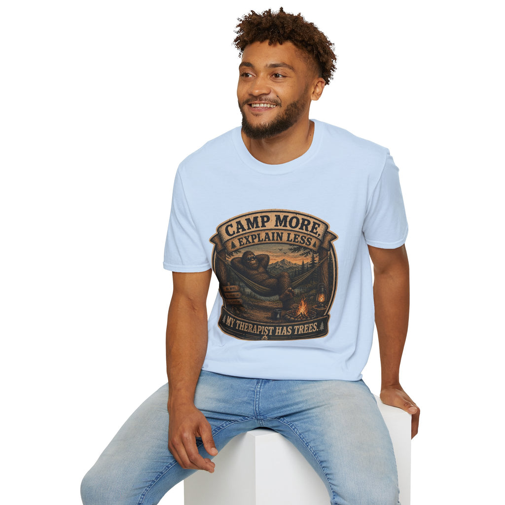 “Camp More, Explain Less” Vintage Camping Graphic Tee — T-Shirt