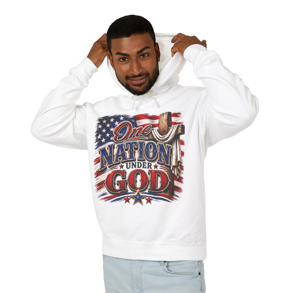 One Nation Under God Hoodie — American Flag & Cross Patriotic Sweatshirt