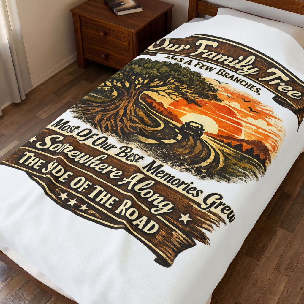 "Our Family Tree Has A Few Branches" Cozy Throw — Family Road Trip Velveteen Blanket