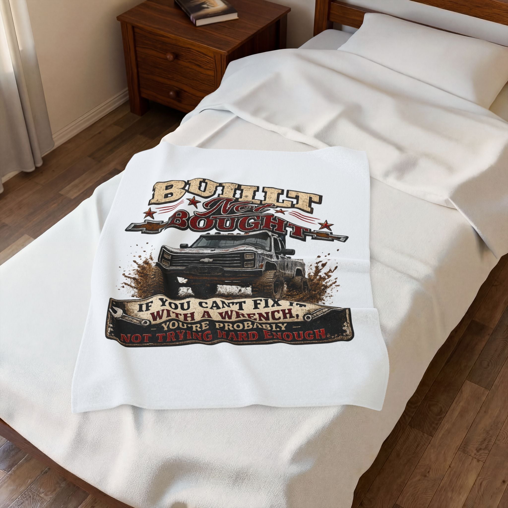 “If You Can't Fix It With A Wrench” Mechanics Gift – Built Not Bought Truck Velveteen Plush Blanket