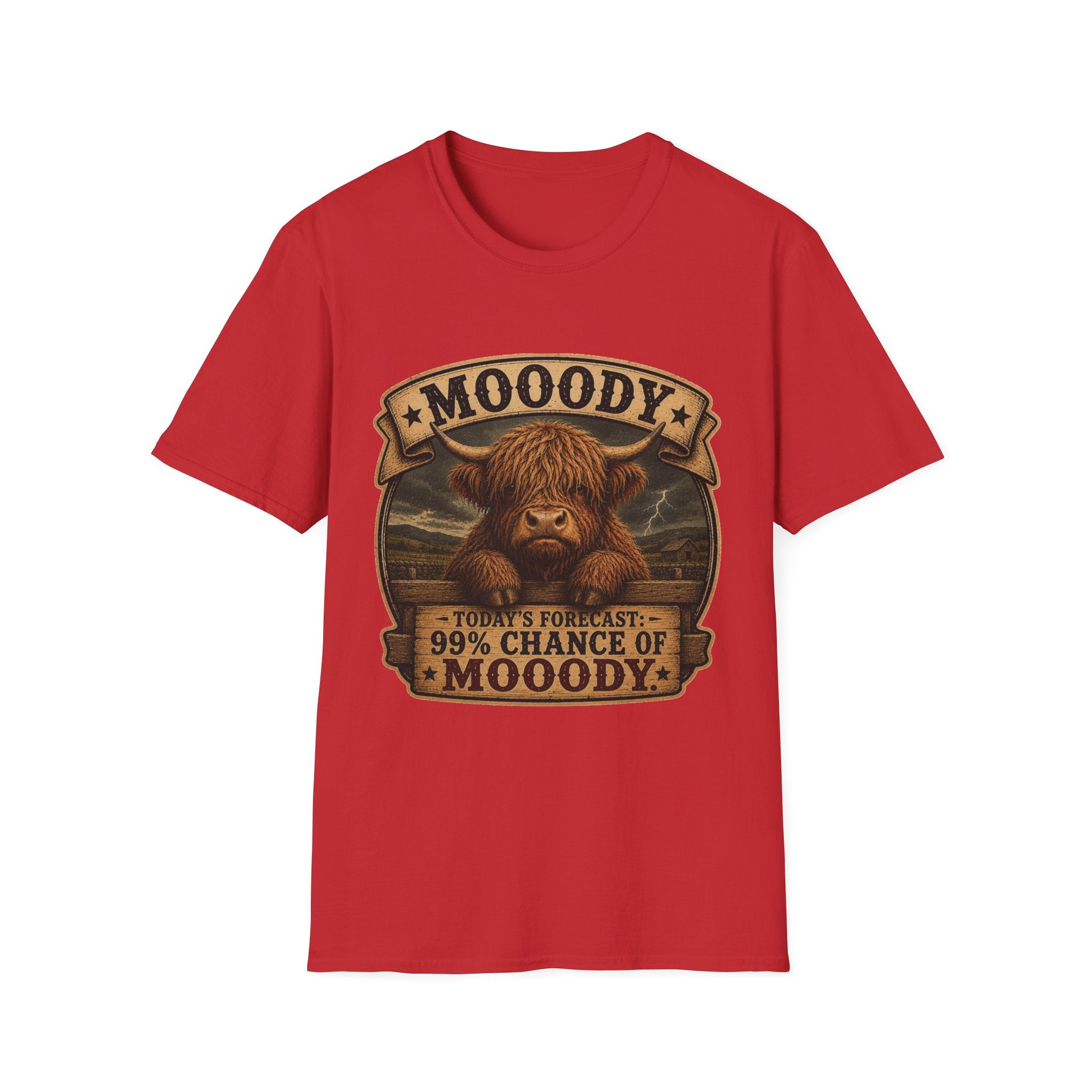 Moody Today's Forecast Highland Cow Unisex Softstyle T-Shirt
