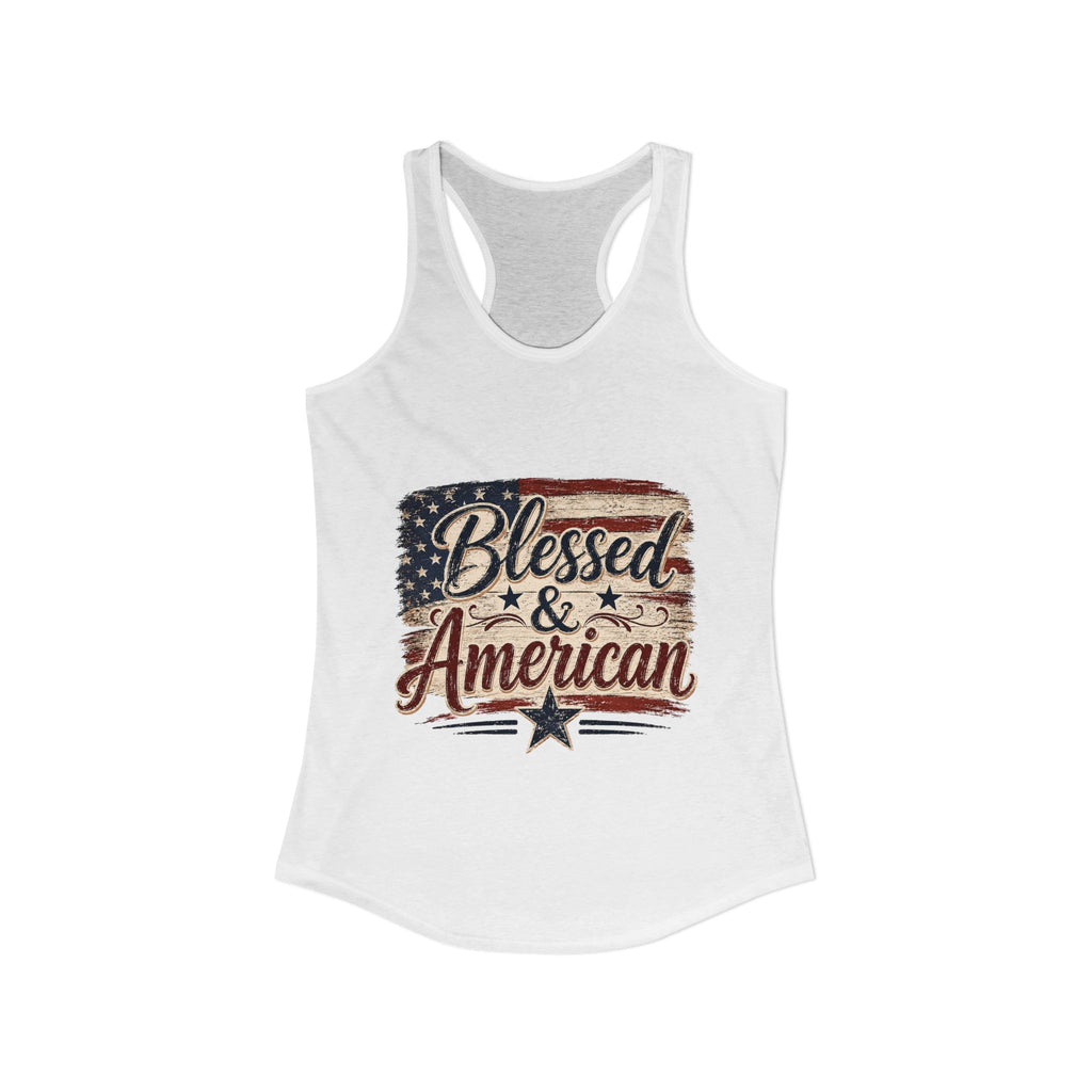 Blessed & American Women's Ideal Racerback Tank— Patriotic Flag Graphic Lightweight Sweatshirt