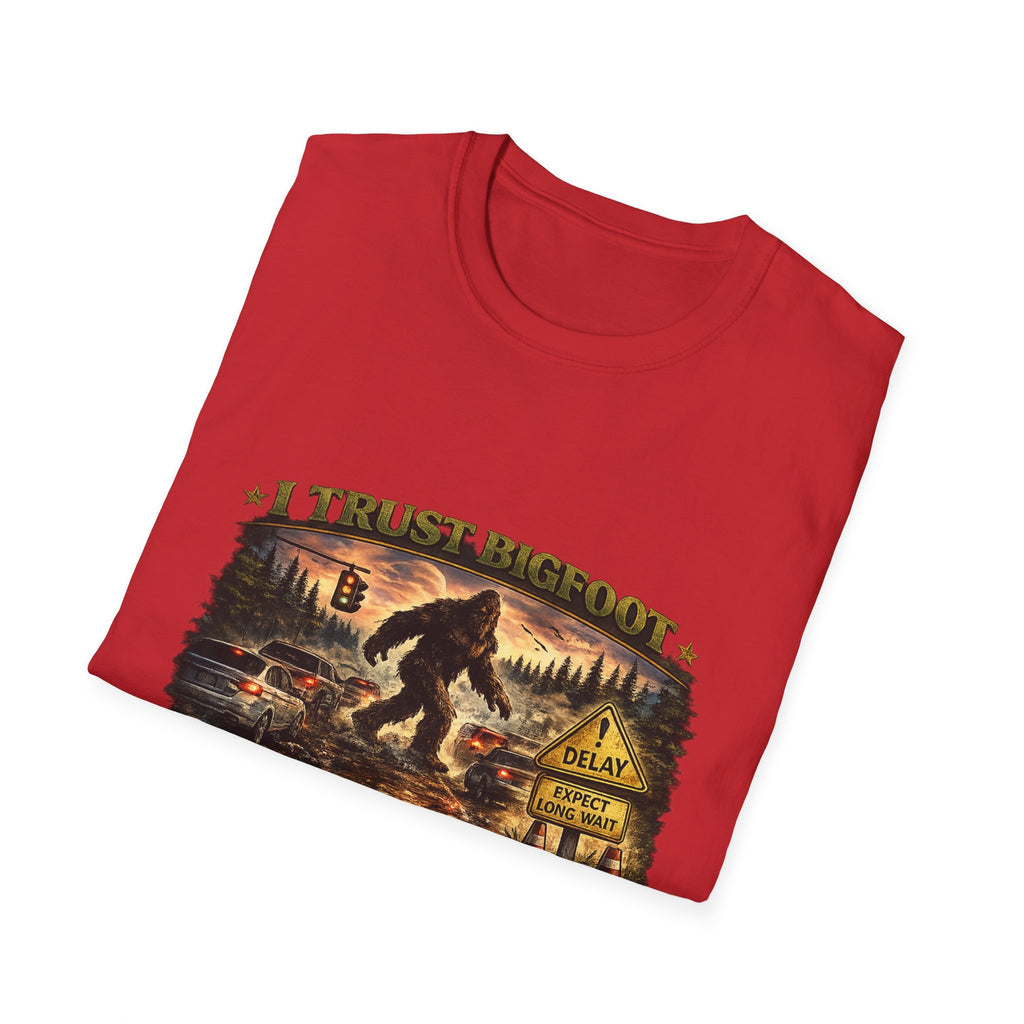 Bigfoot Graphic T-Shirt — "I Trust Bigfoot" Vintage Forest Design