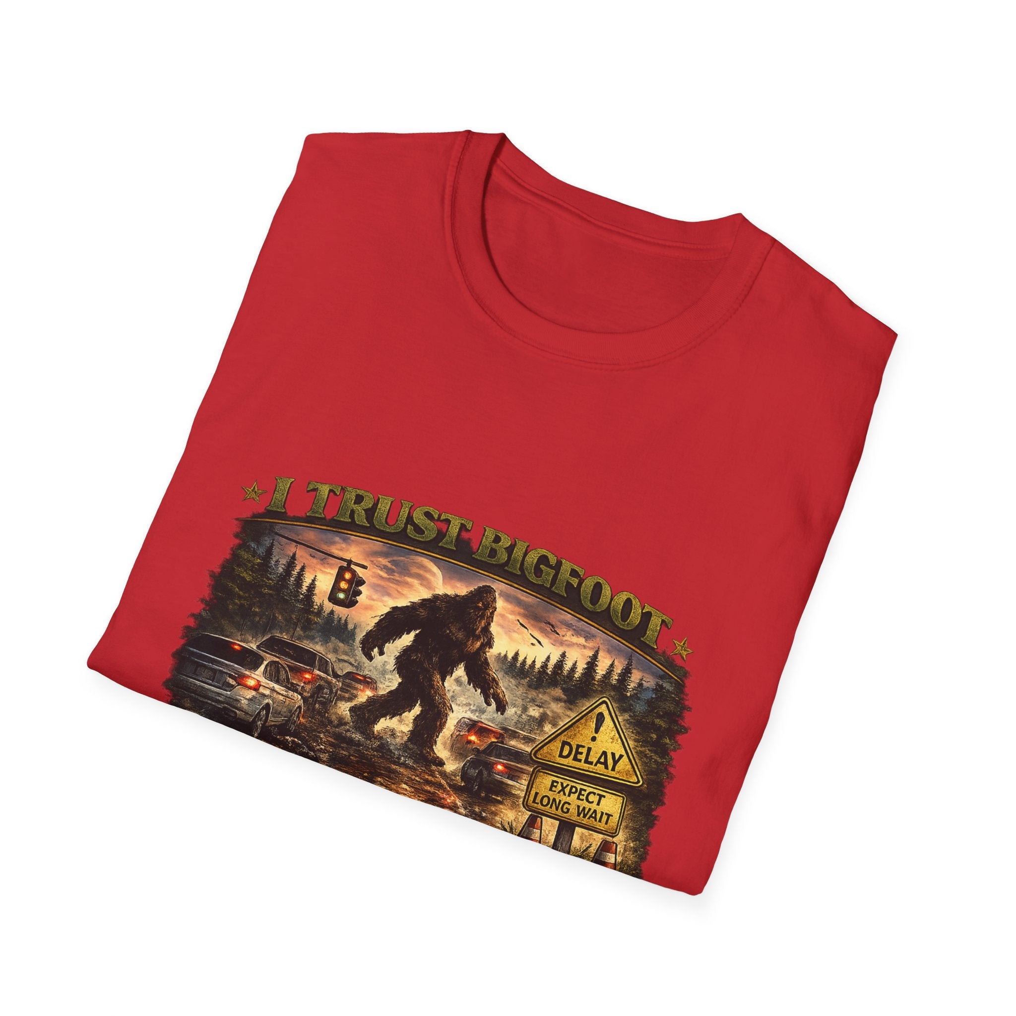 Bigfoot Graphic T-Shirt — "I Trust Bigfoot" Vintage Forest Design
