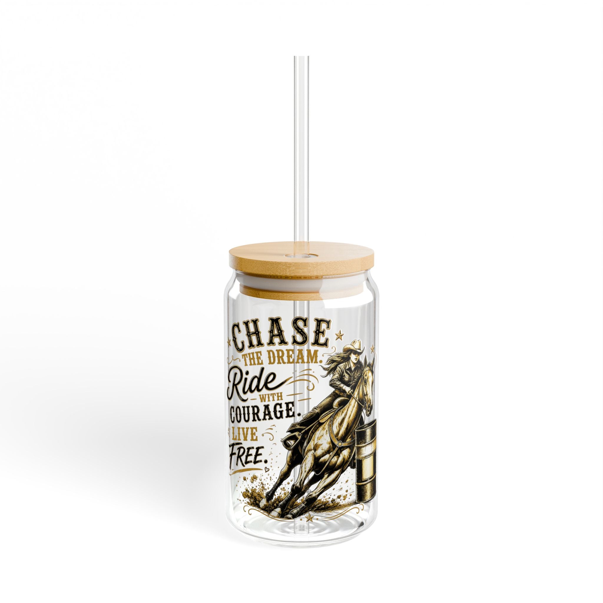 Chase the Dream Horse Gold Glass Straw Cup, 16oz