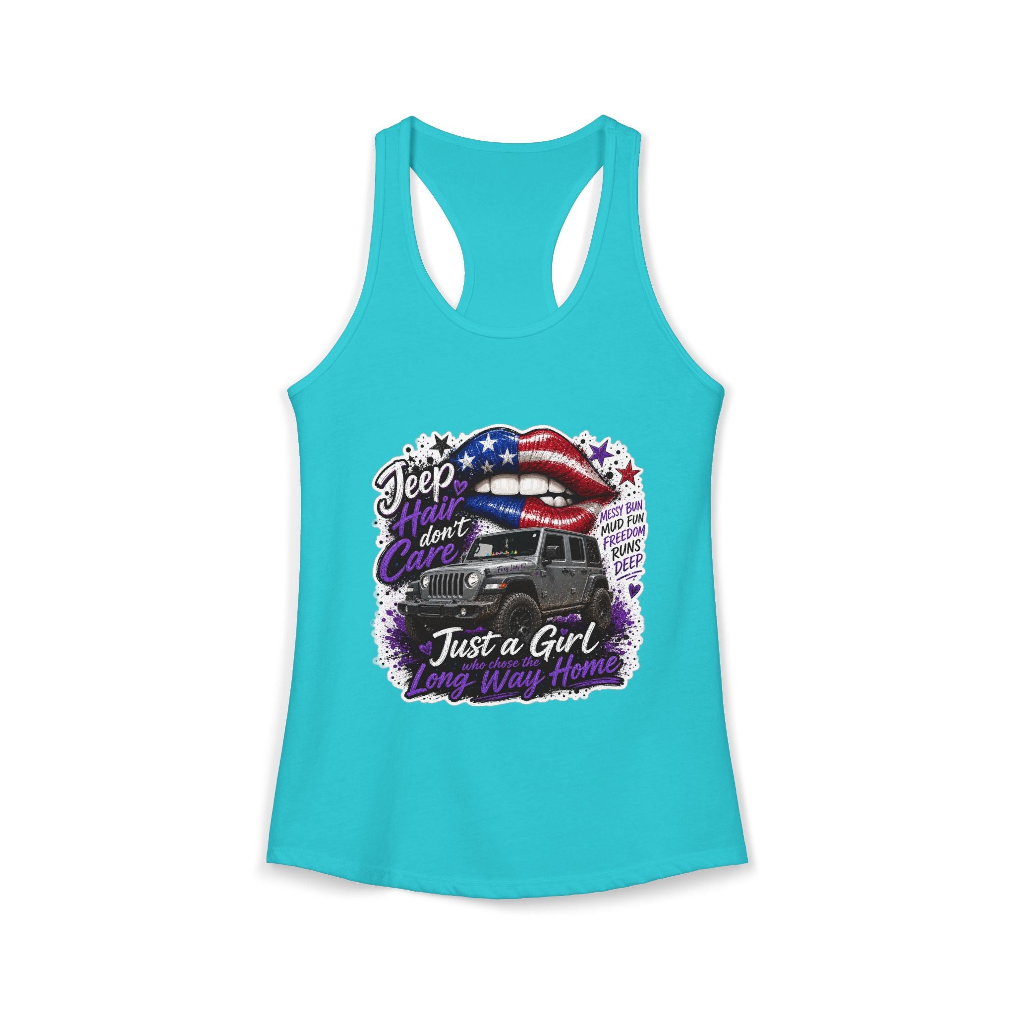 Jeep Hair Don't Care - Just a Girl A Long Way Home Women's Ideal Racerback Tank