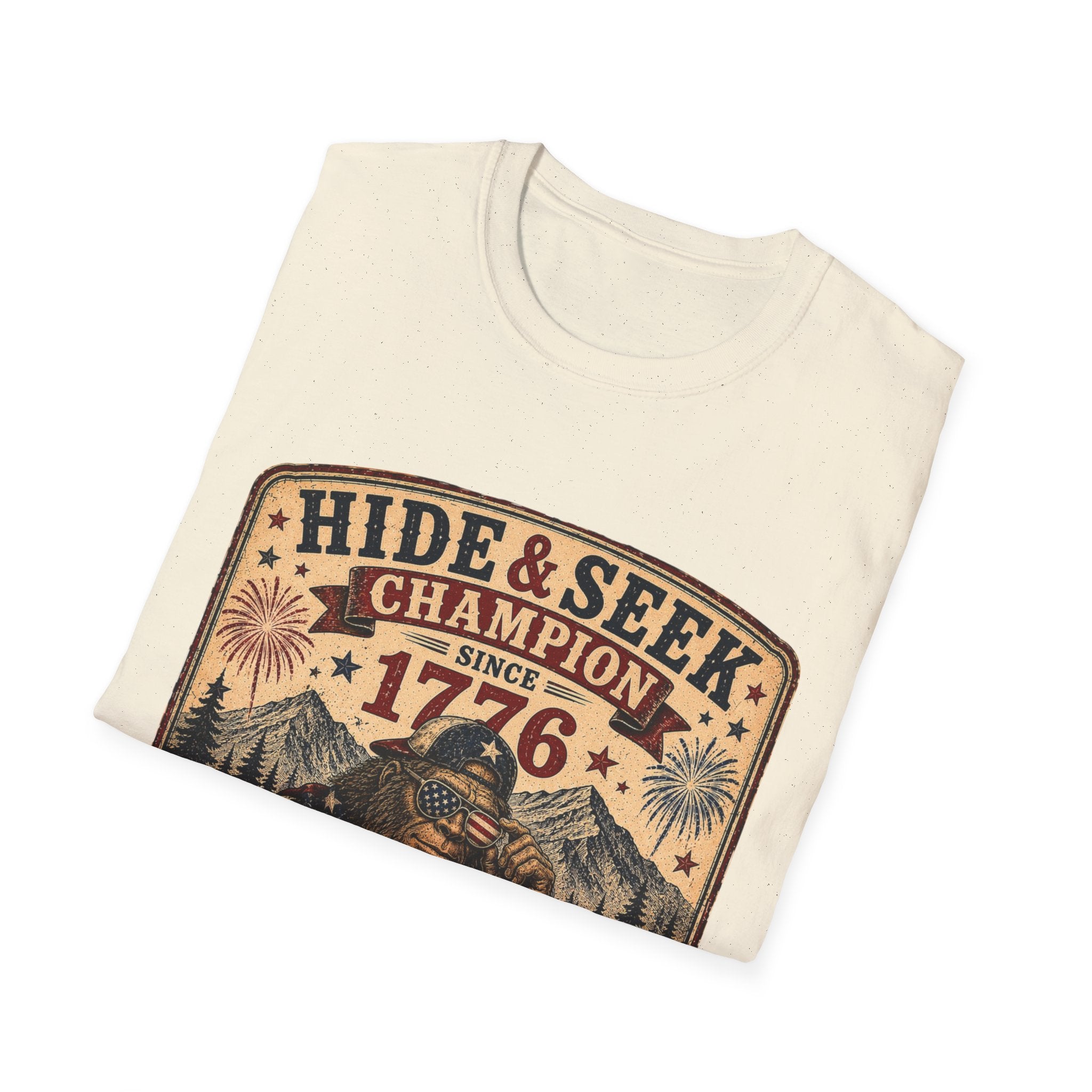 "Hide & Seek Champion Since 1776" Vintage Patriotic Graphic — T-Shirt