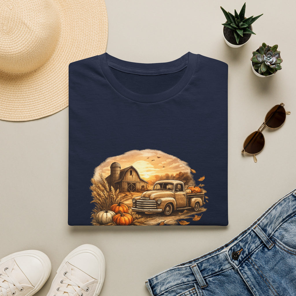 'Sunsets, Sweaters, and Dirt Roads' Vintage Autumn Tee — Fall Farm Truck T‑Shirt
