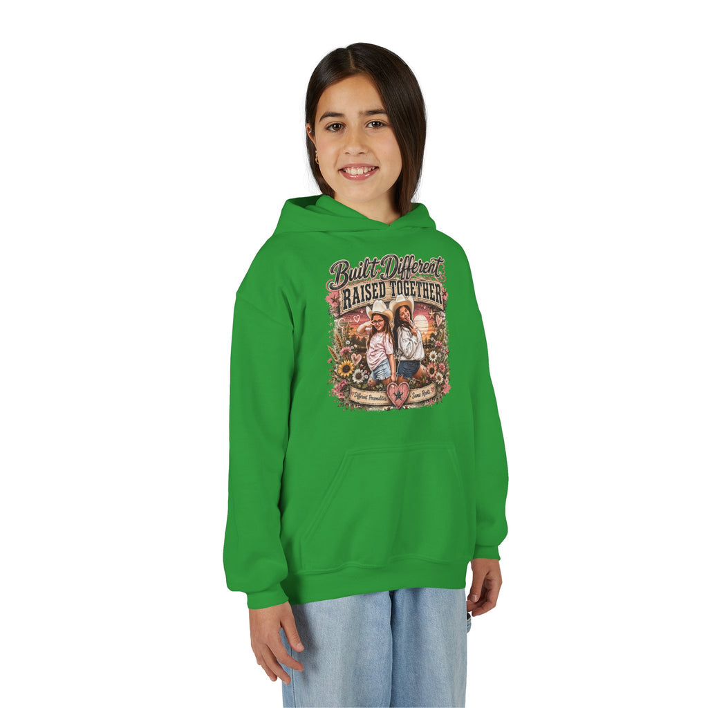 Youth Hoodie — “Built Different, Raised Together” Vintage Farm Kids Pullover