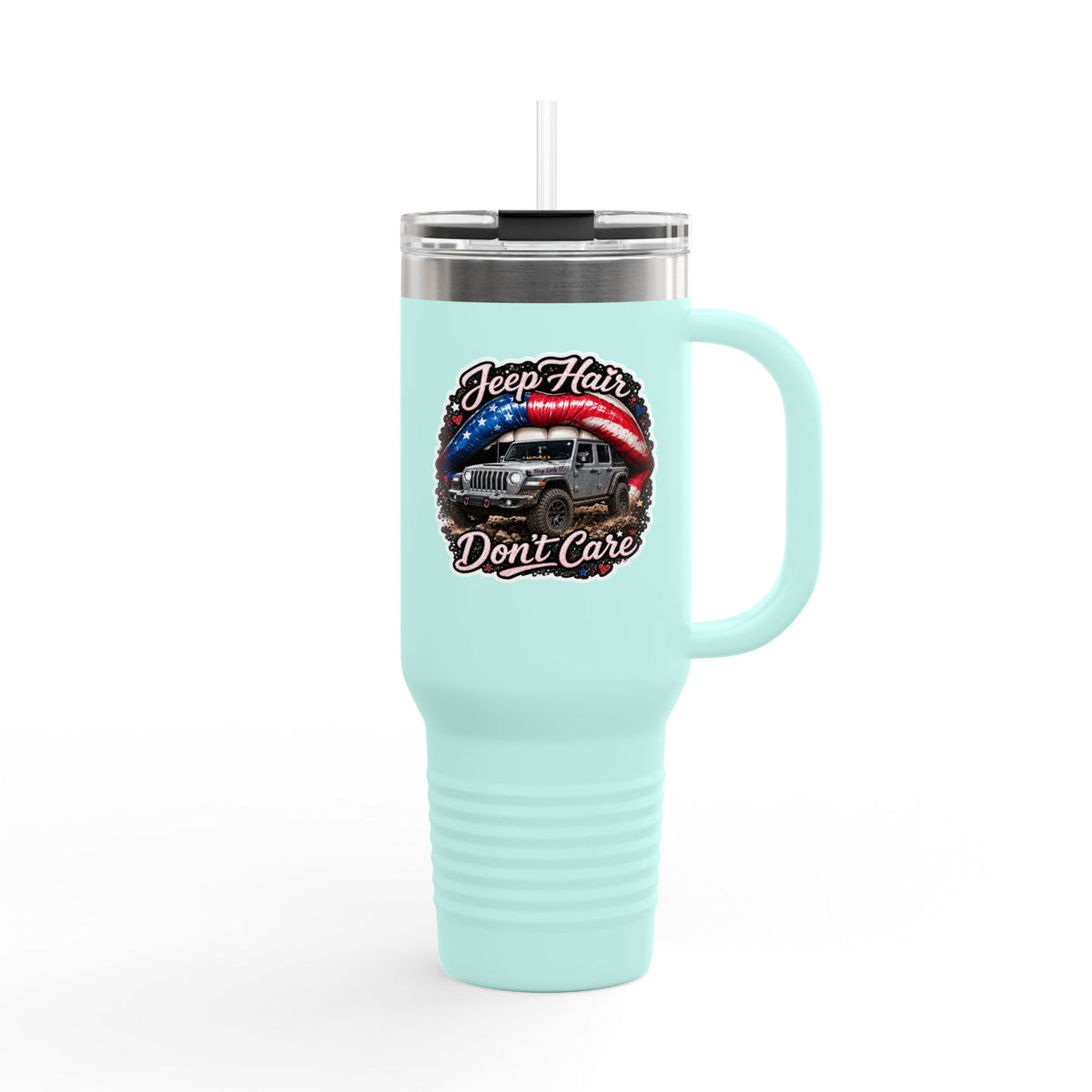 "Jeep Hair Don't Care" Patriotic Off‑Road Design — 40oz Insulated Travel Mug
