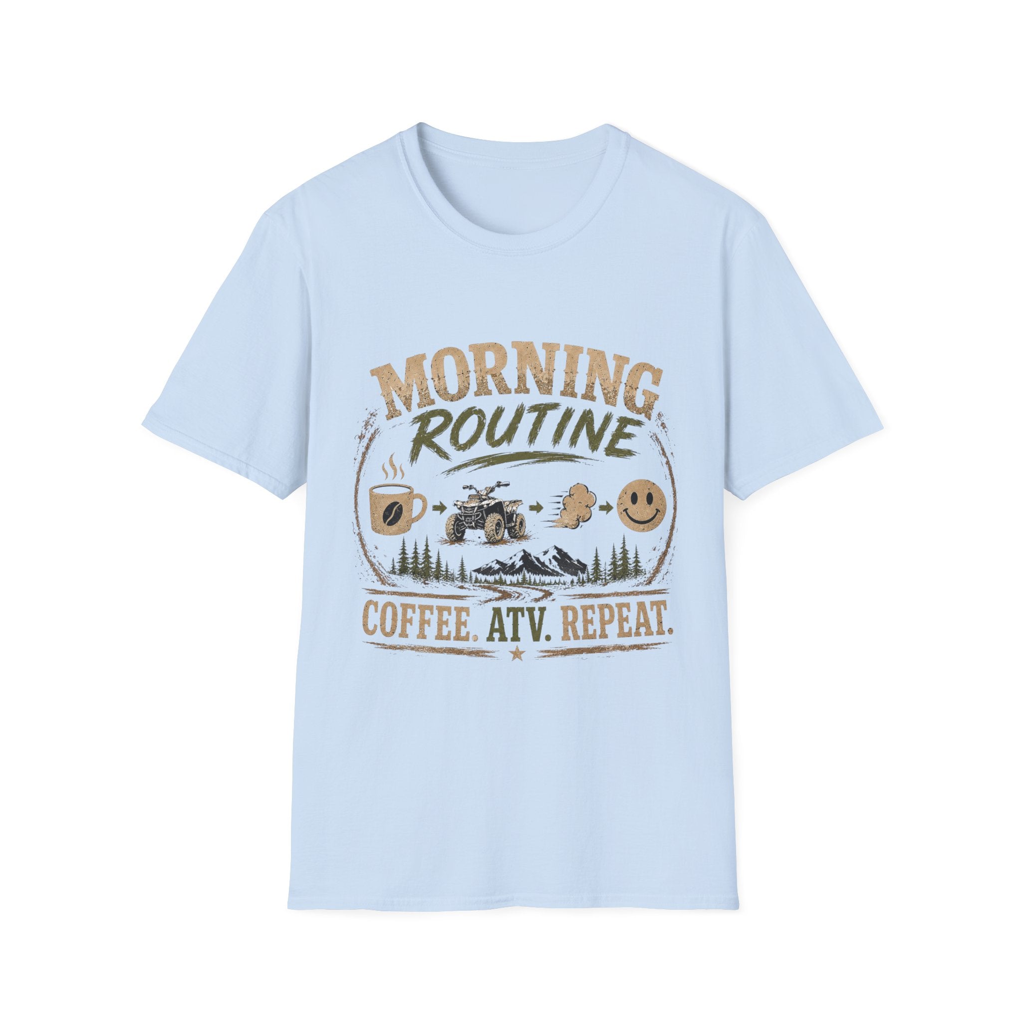 Morning Routine T-Shirt — “Coffee. ATV. Repeat.” Outdoor Adventure Graphic Tee