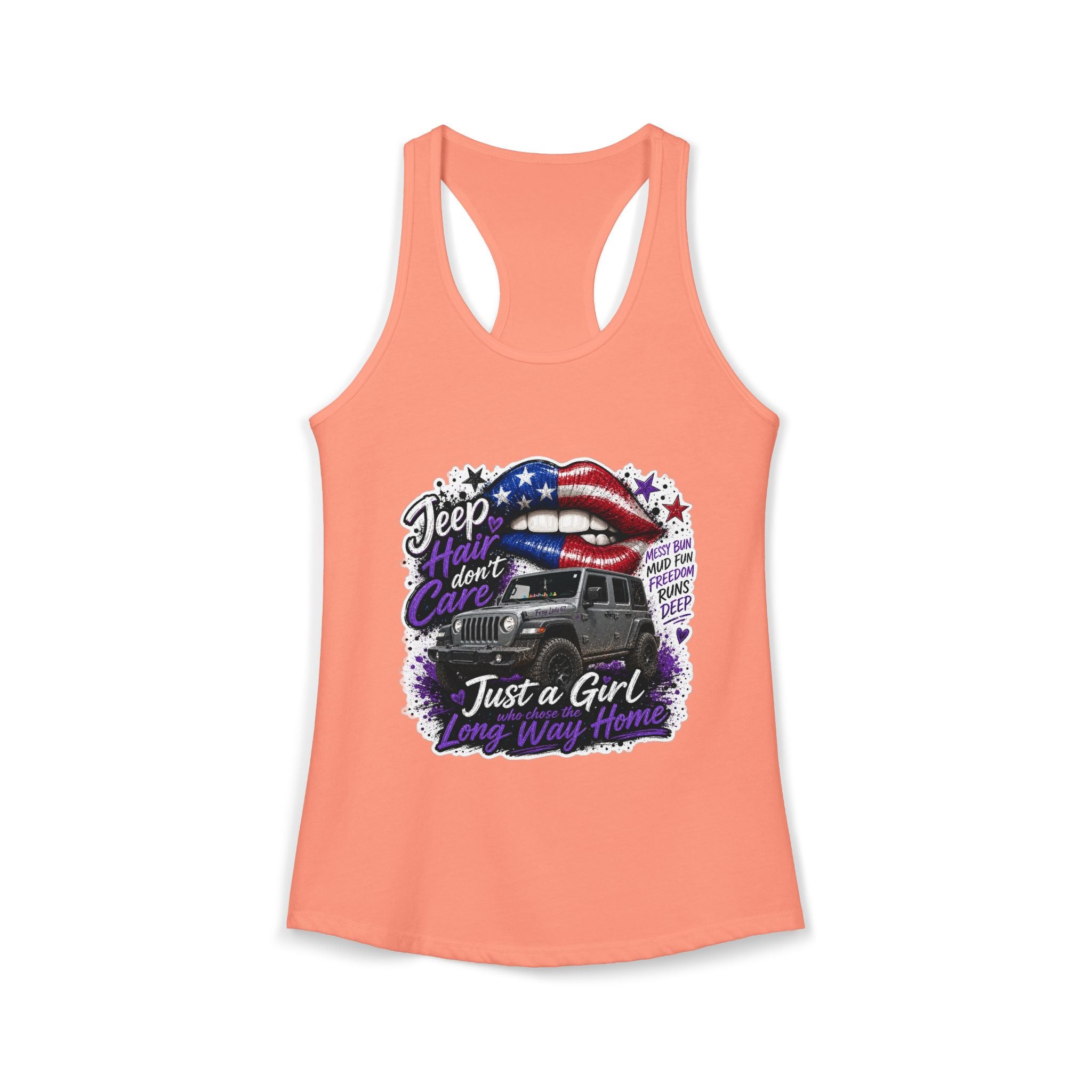 Jeep Hair Don't Care - Just a Girl A Long Way Home Women's Ideal Racerback Tank