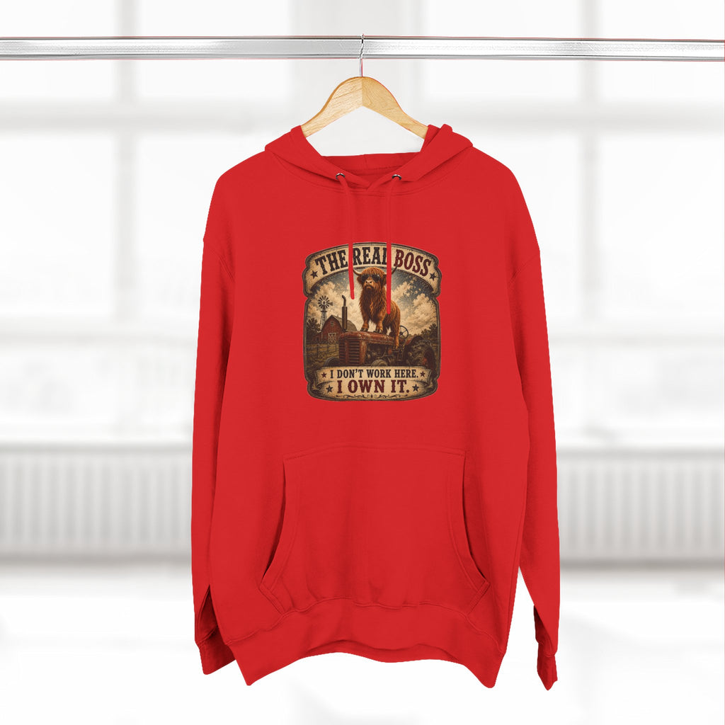 The Real Boss Highland Cow Three-Panel Fleece Hoodie