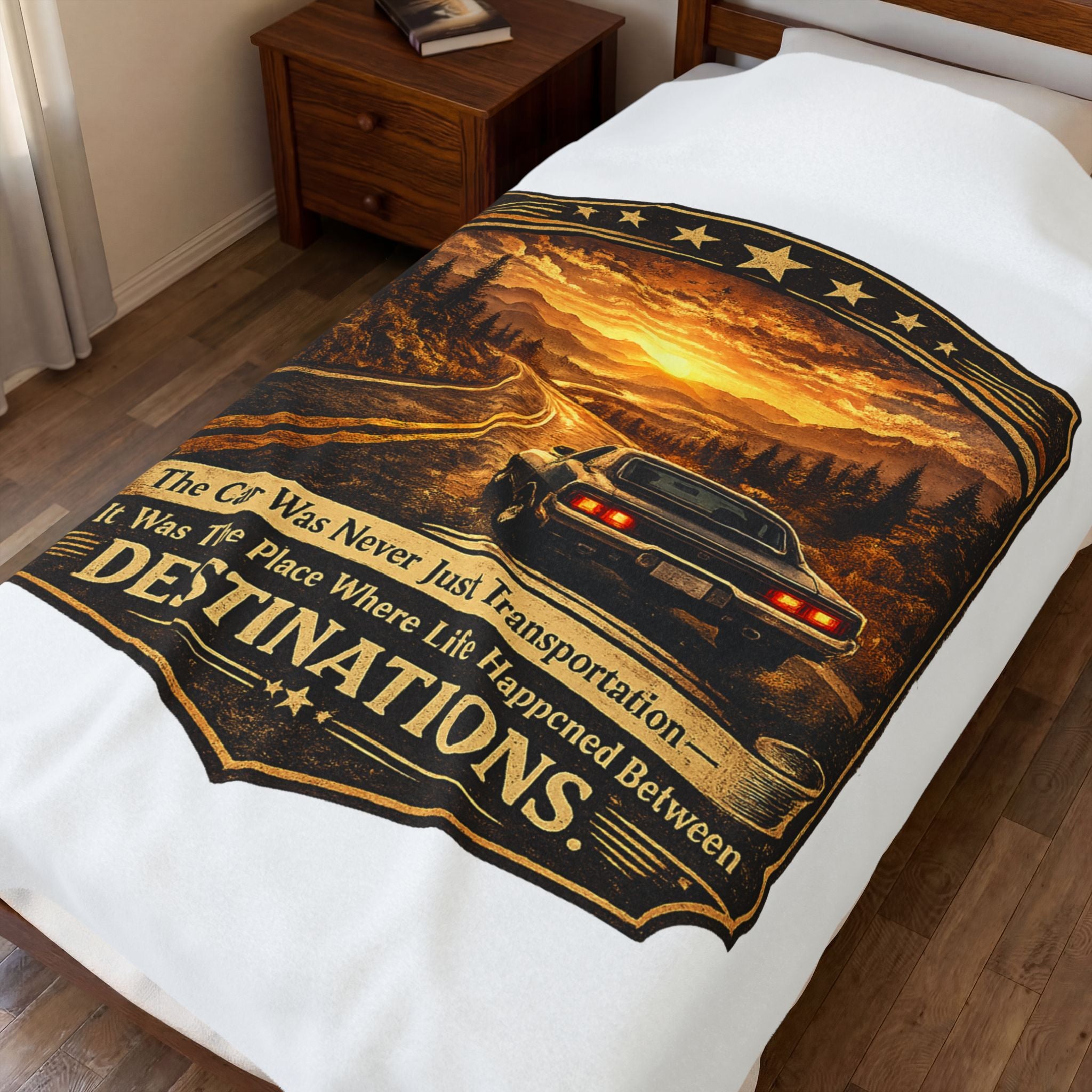 "The Car Was Never Just Transportation... It Was The Place Where Life Happened Between Destinations" — Road Trip Velveteen Plush Blanket
