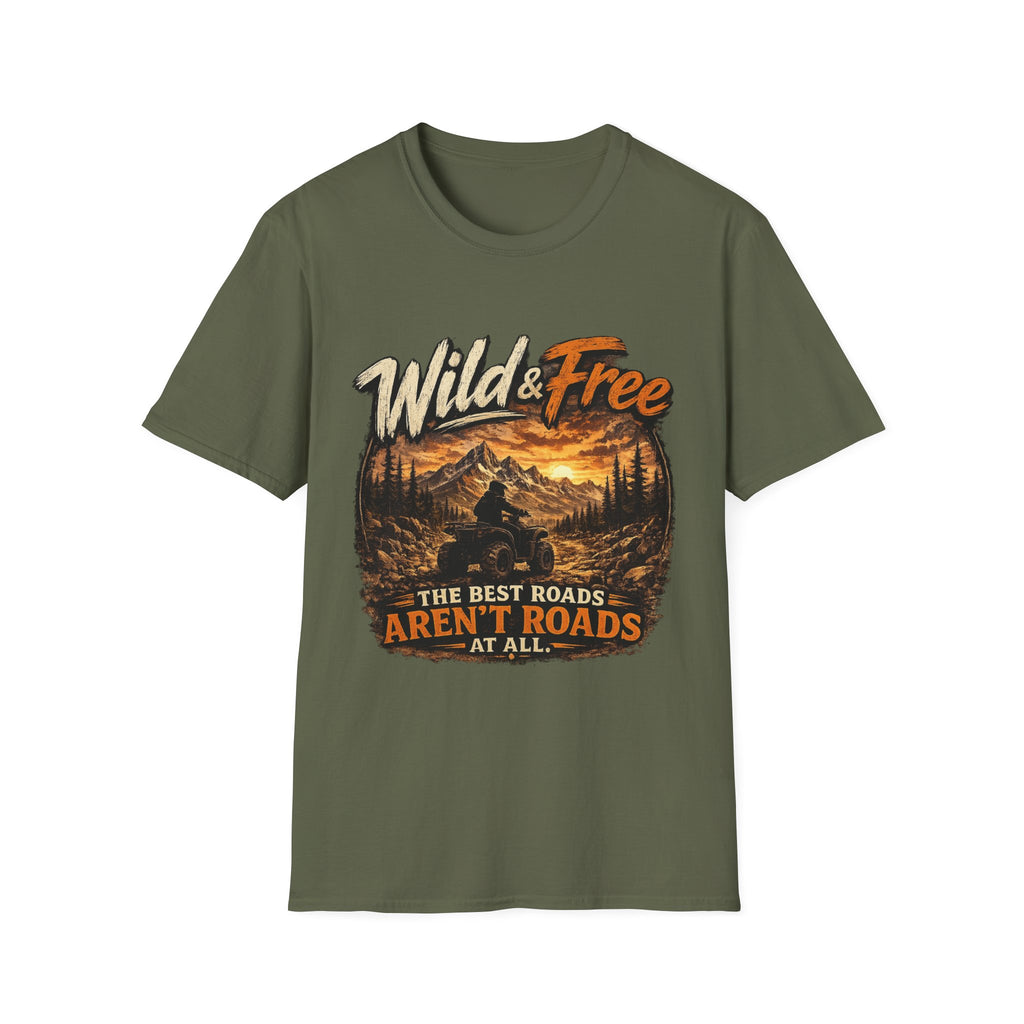 Wild & Free Mountain T-Shirt — 'The Best Roads Aren't Roads At All' Adventure Tee