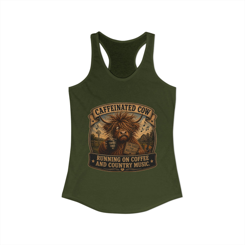 Caffeinated Cow Women's Ideal Racerback Tank