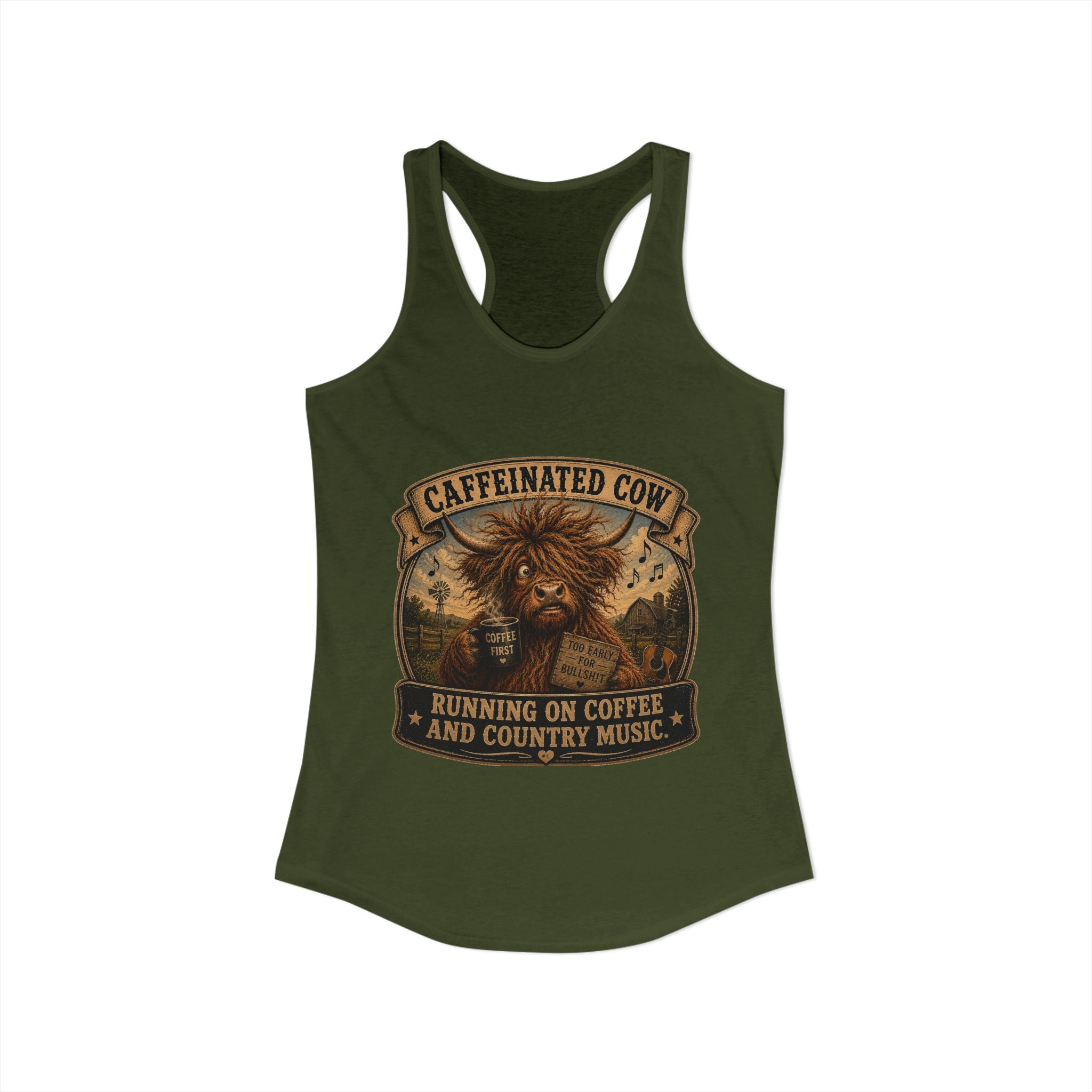 Caffeinated Cow Women's Ideal Racerback Tank