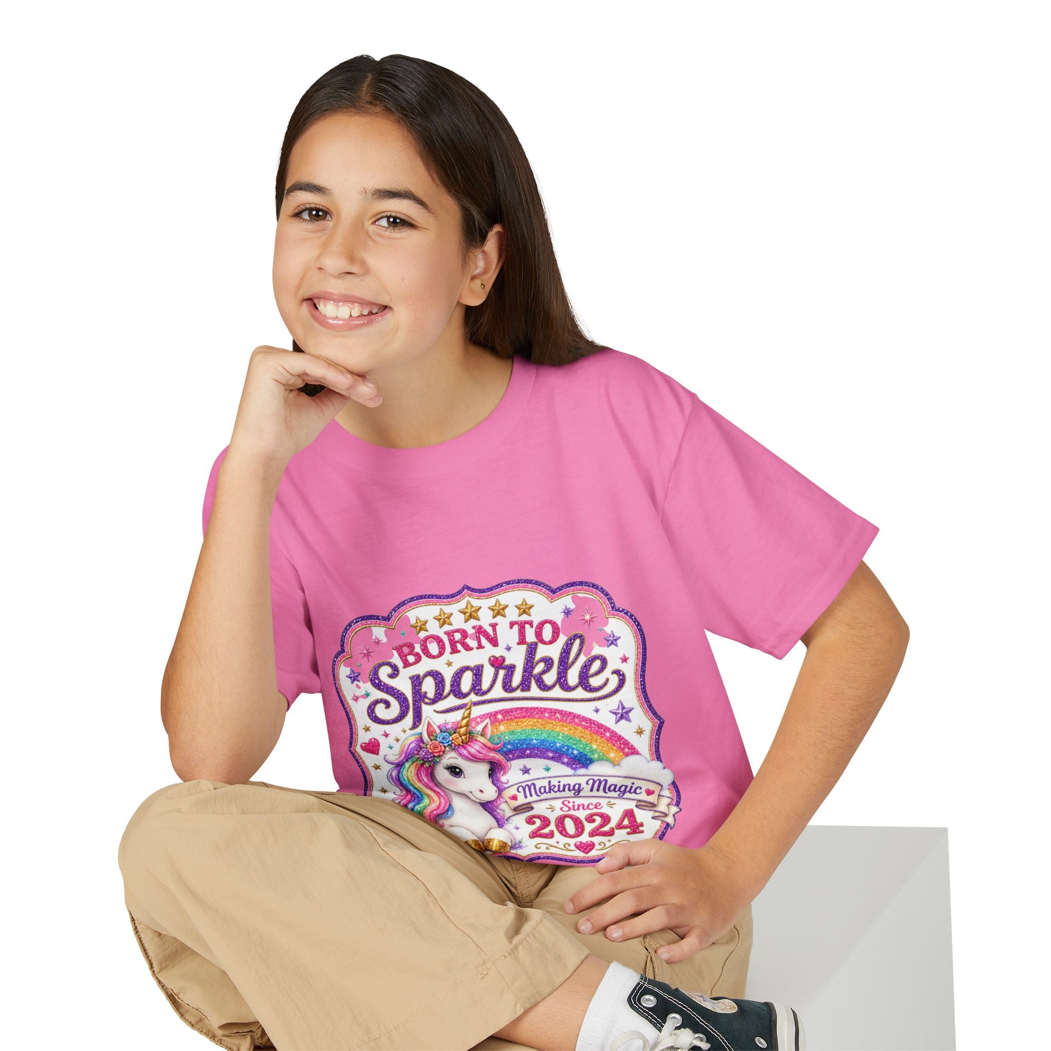 "Born to Sparkle" Unicorn Rainbow 2024 Youth Tee Kids — T-Shirt