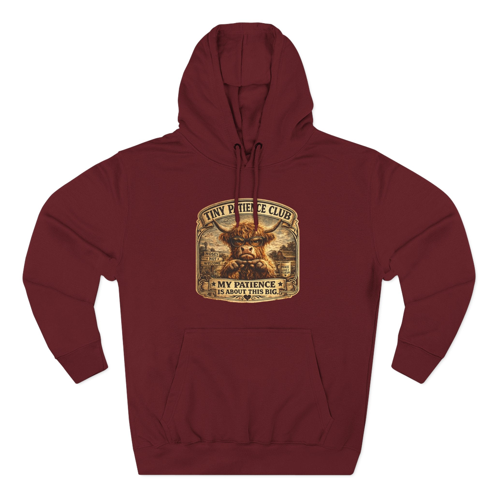 Tiny Patience Club Highland Cow Three-Panel Fleece Hoodie