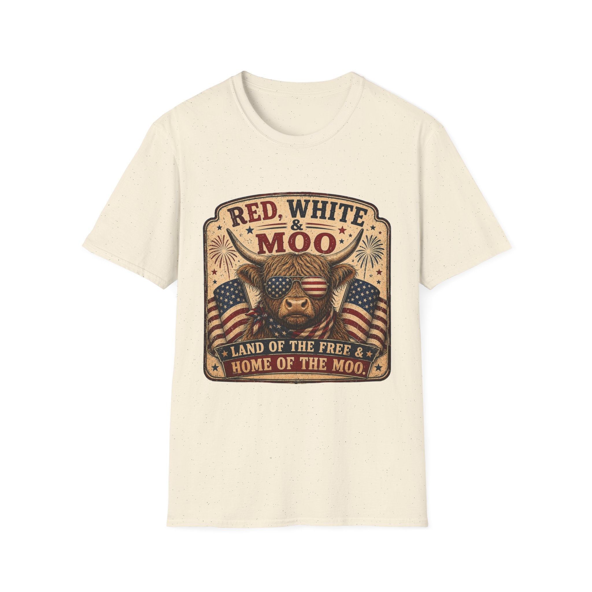 Red, White, & Moo Highland Cow Unisex Softstyle T-Shirt