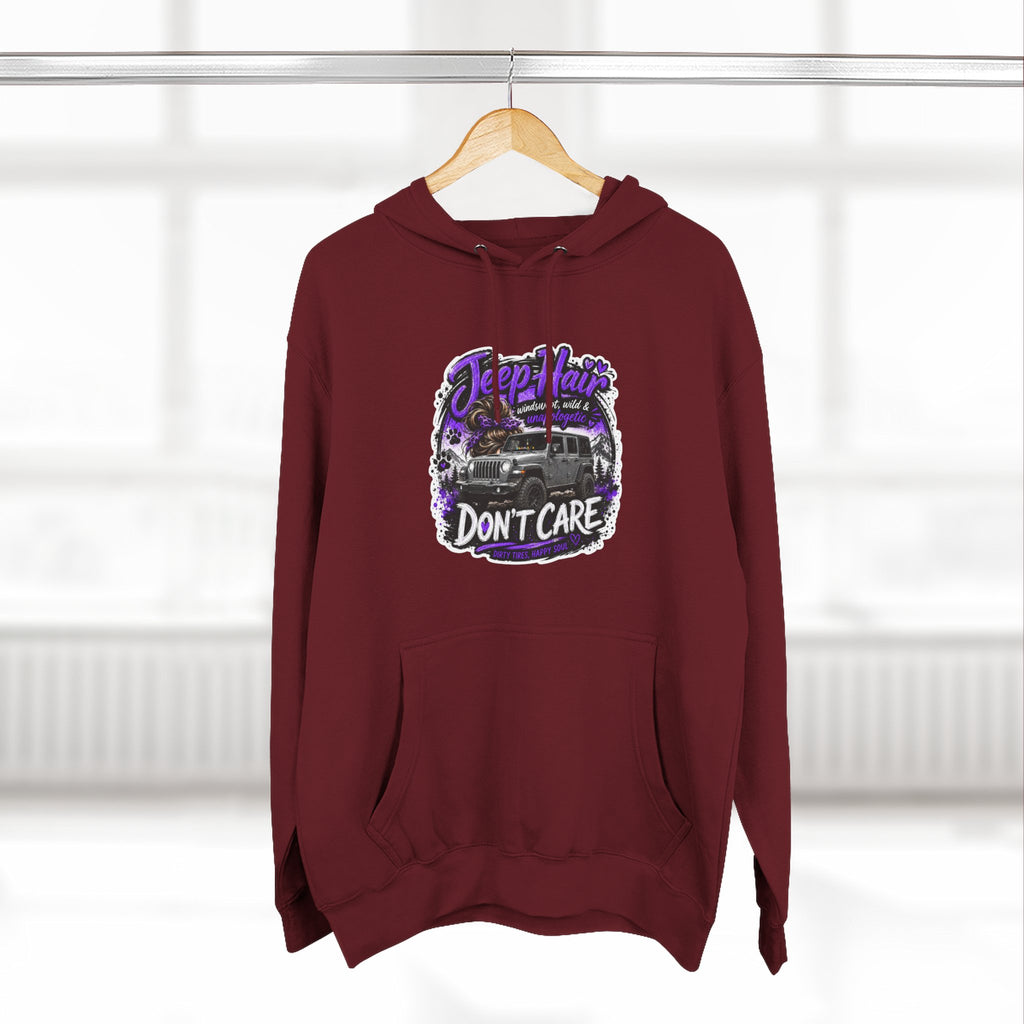 Jeep Hair Don't Care (Purple) Three-Panel Fleece Hoodie