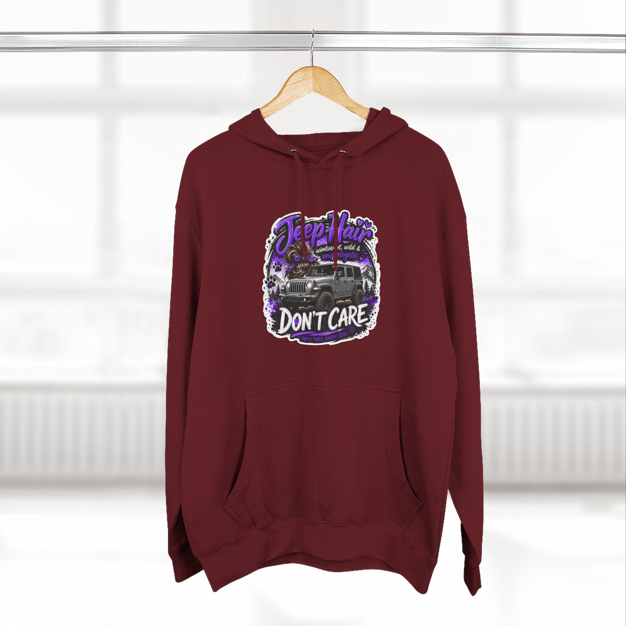 Jeep Hair Don't Care (Purple) Three-Panel Fleece Hoodie