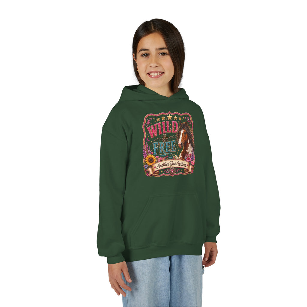 Youth Hoodie — "Wild & Free" Horse Graphic Pullover