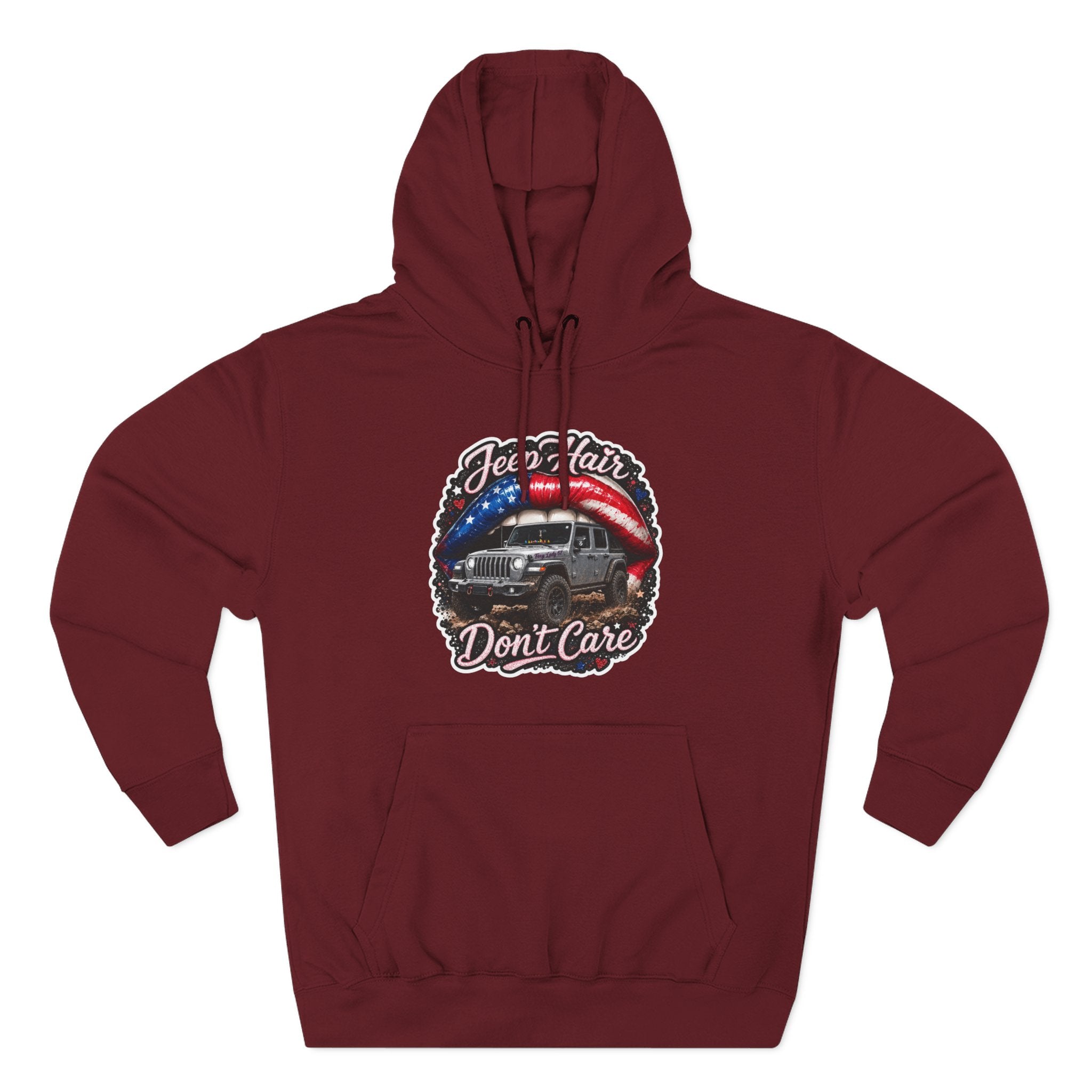 "Jeep Hair Don't Care" Graphic Fleece Pullover - Patriotic Jeep Hoodie