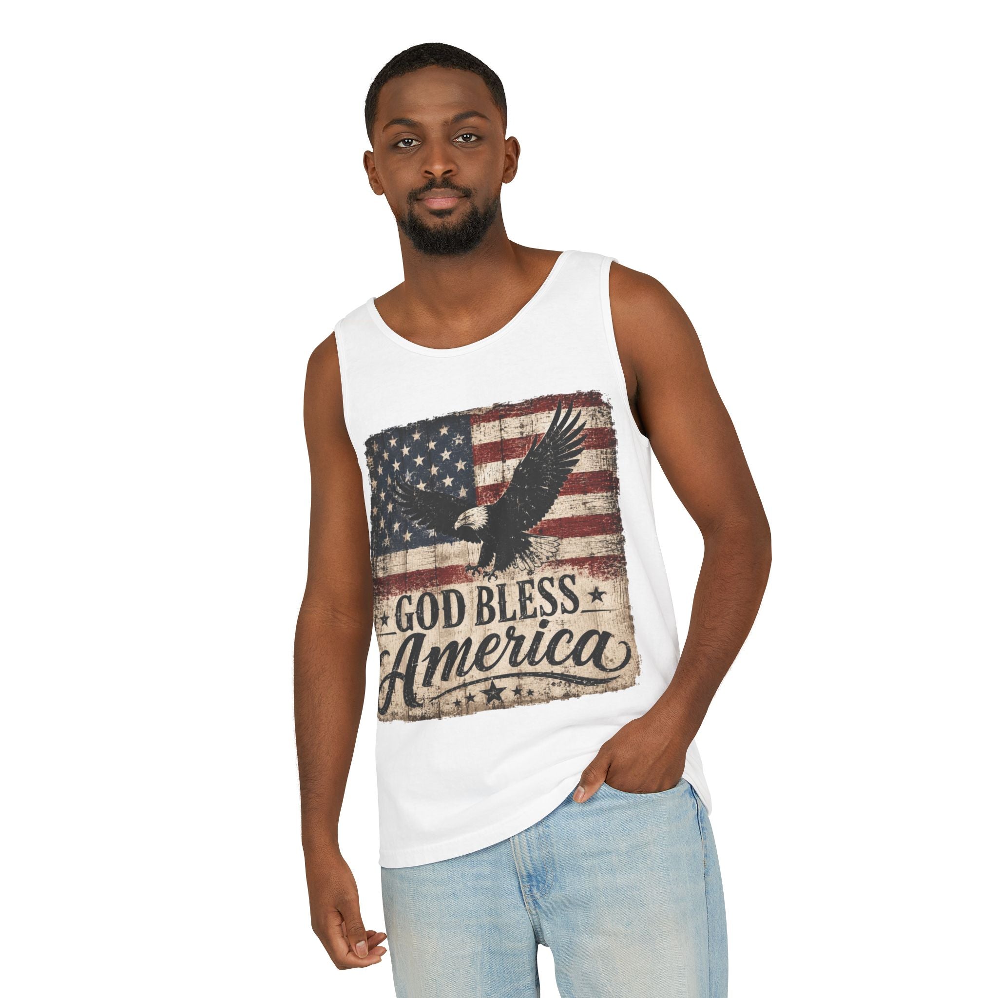 God Bless America Flag Tank Top — Patriotic Eagle USA Sleeveless Shirt