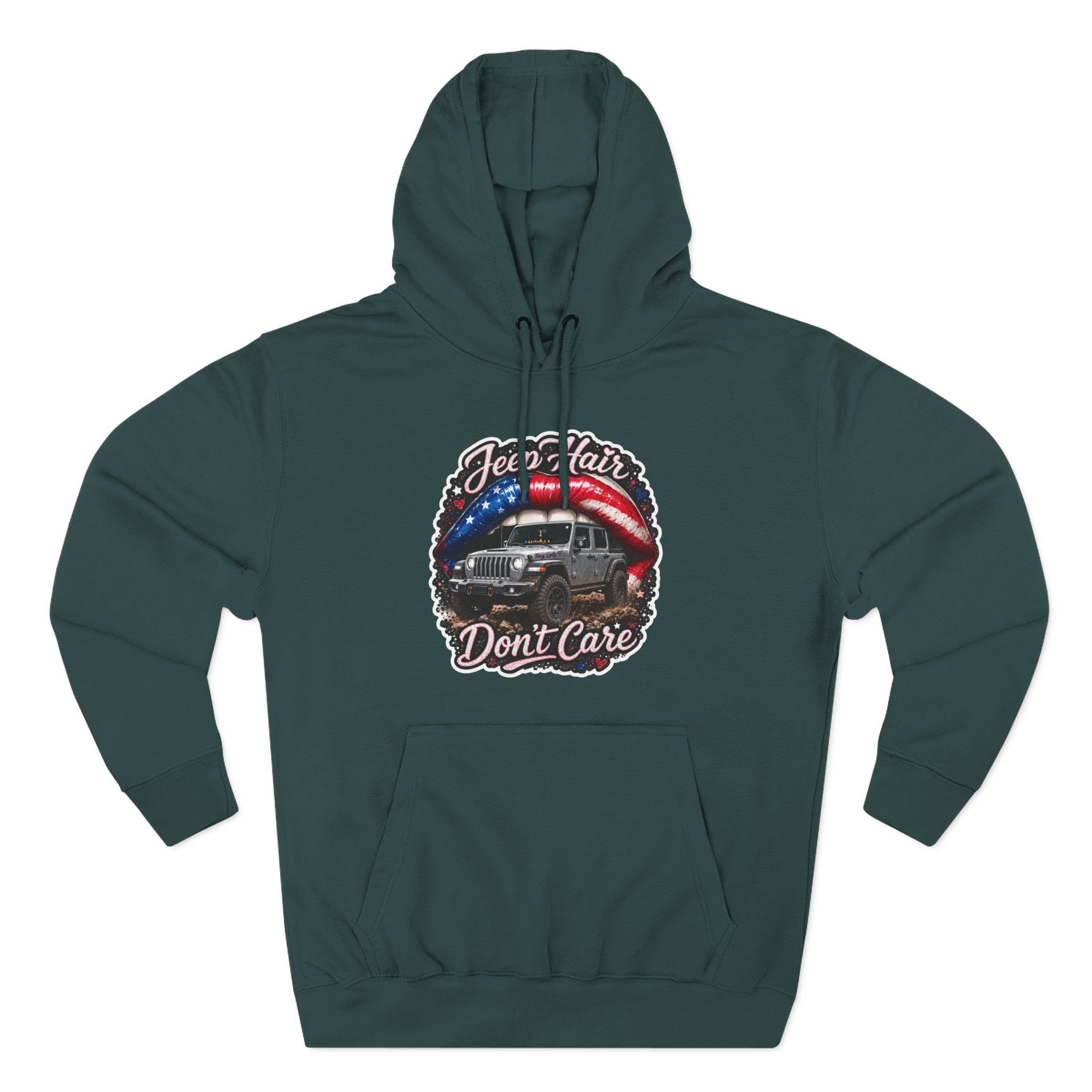 "Jeep Hair Don't Care" Graphic Fleece Pullover - Patriotic Jeep Hoodie
