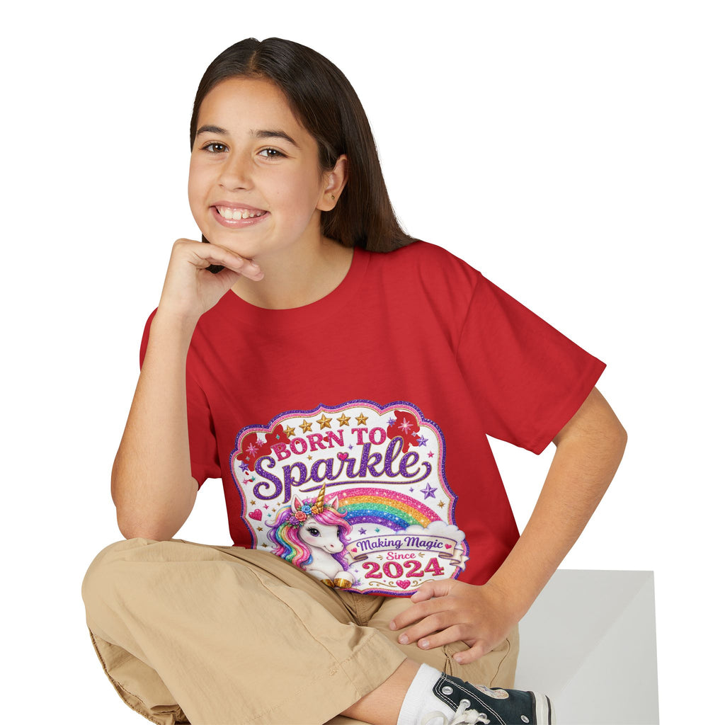 "Born to Sparkle" Unicorn Rainbow 2024 Youth Tee Kids — T-Shirt