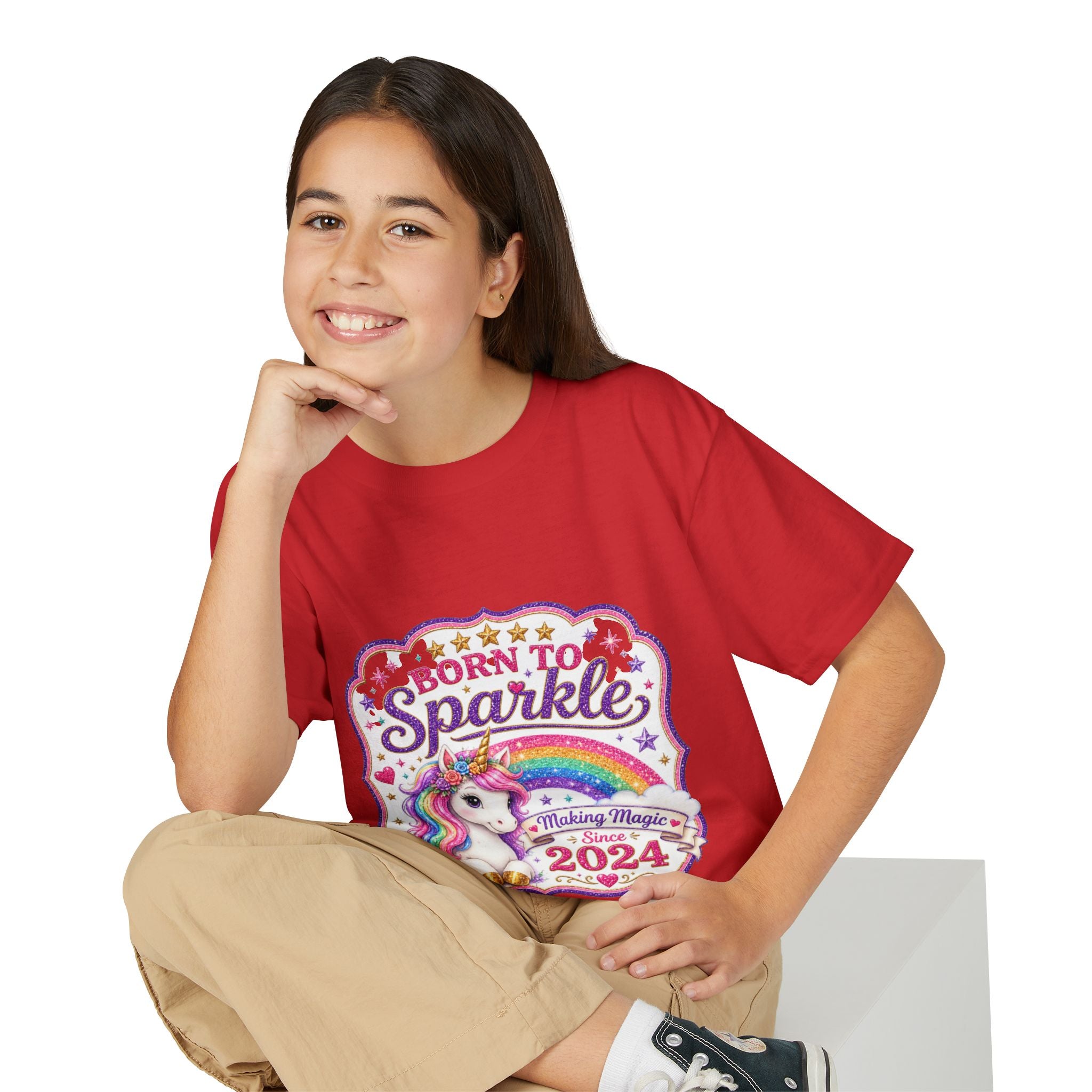 "Born to Sparkle" Unicorn Rainbow 2024 Youth Tee Kids — T-Shirt