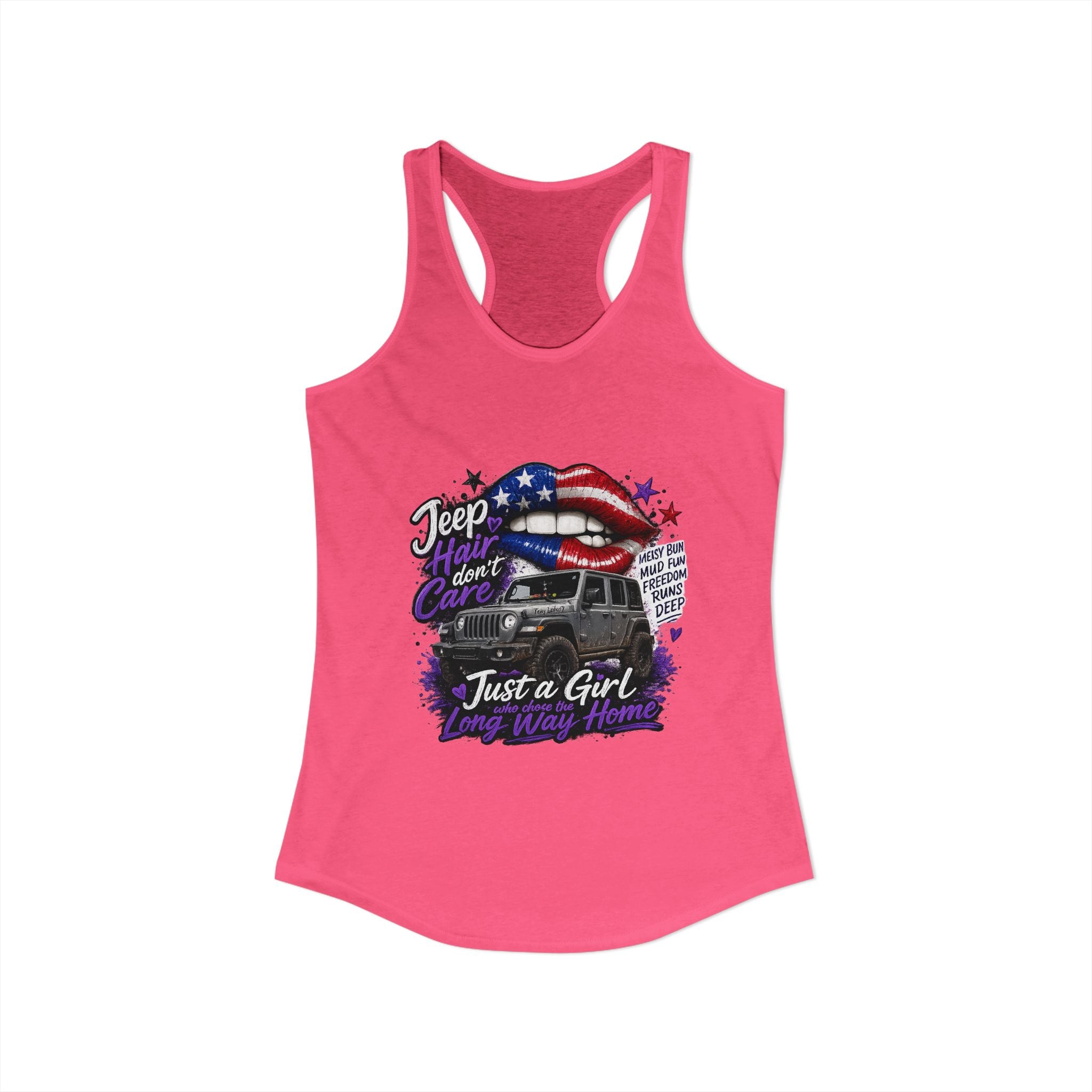 Jeep Hair Don't Care - Just a Girl A Long Way Home Women's Ideal Racerback Tank