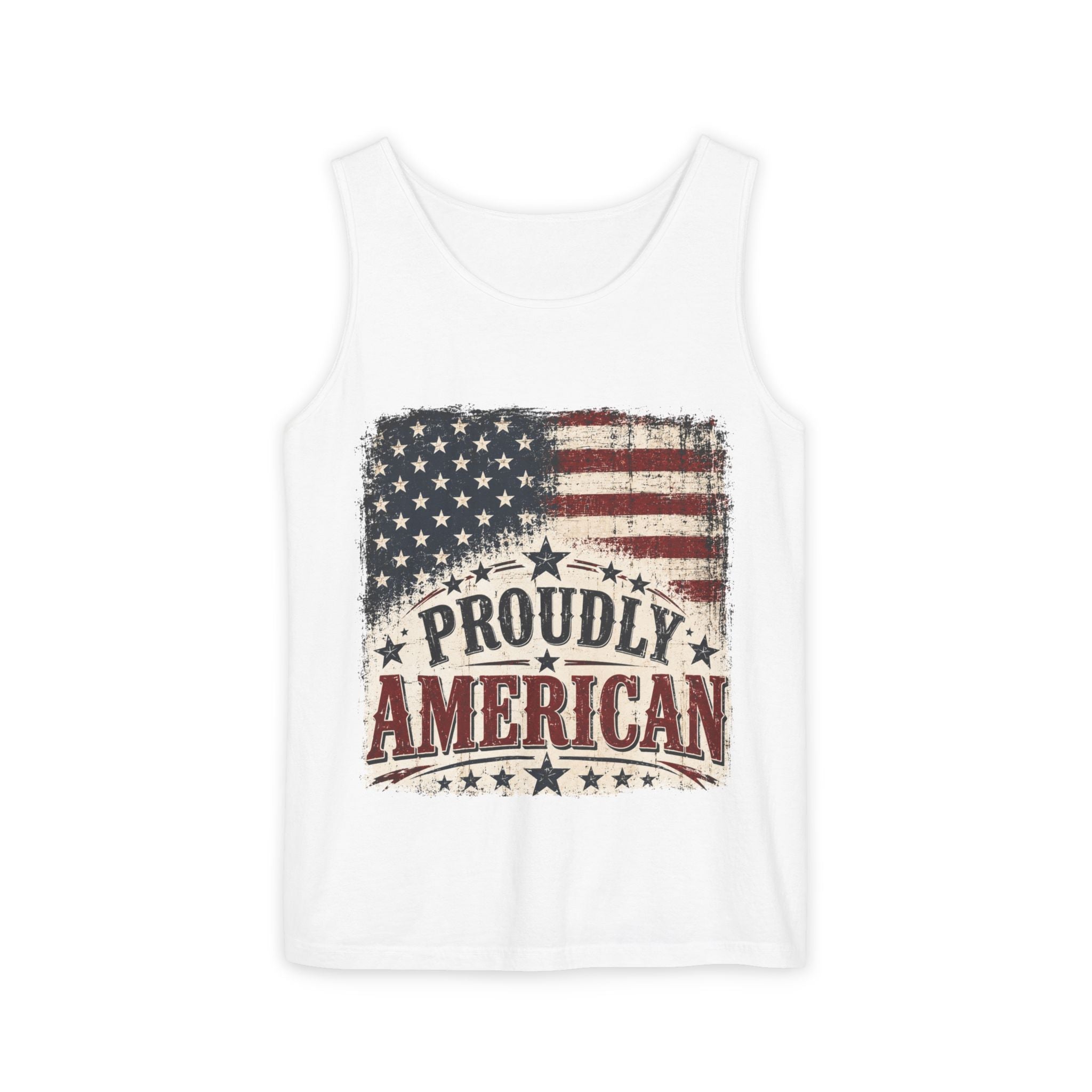 Proudly American Tank Top — Vintage Flag Fourth of July Patriotic Tee