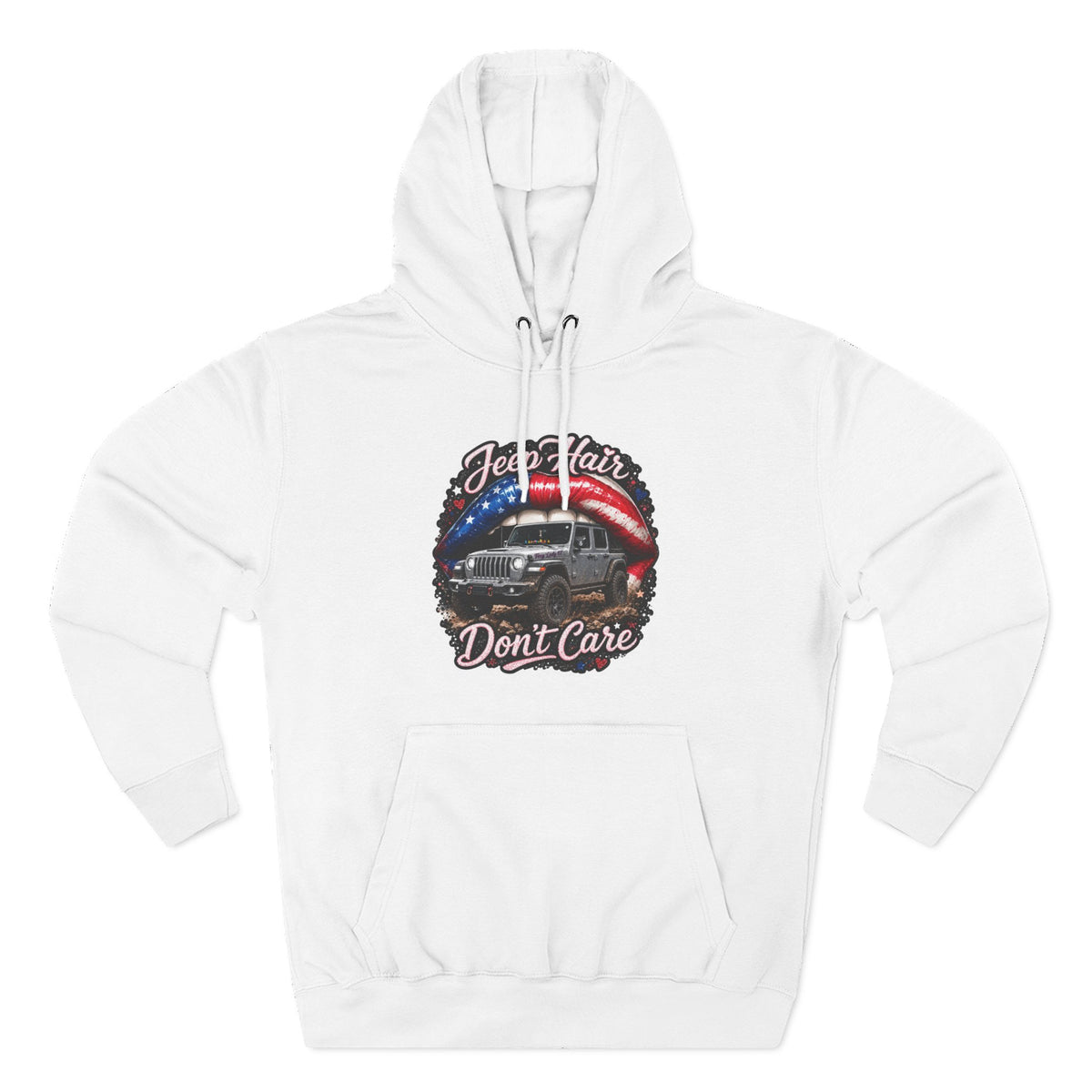 "Jeep Hair Don't Care" Graphic Fleece Pullover - Patriotic Jeep Hoodie