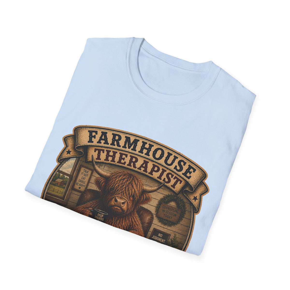Farmhouse Therapist Highland Cow Unisex Softstyle T-Shirt