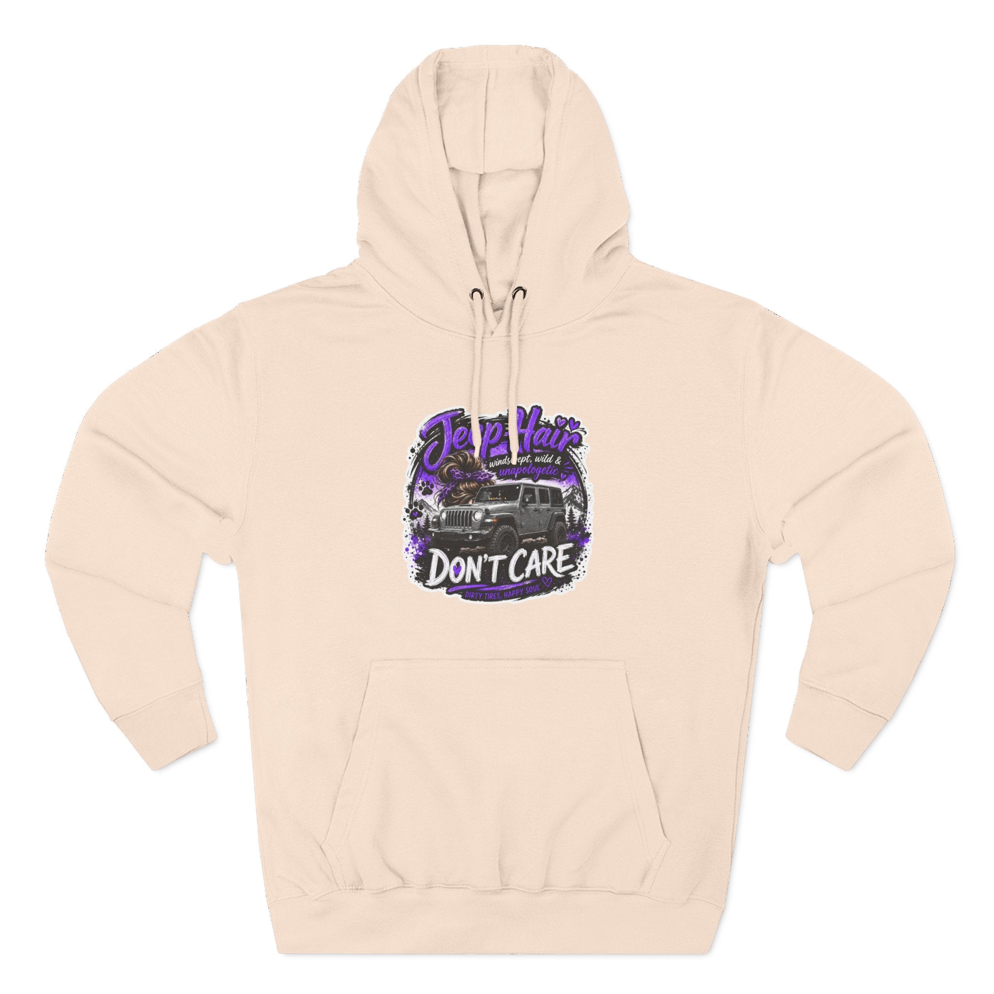 Jeep Hair Don't Care (Purple) Three-Panel Fleece Hoodie