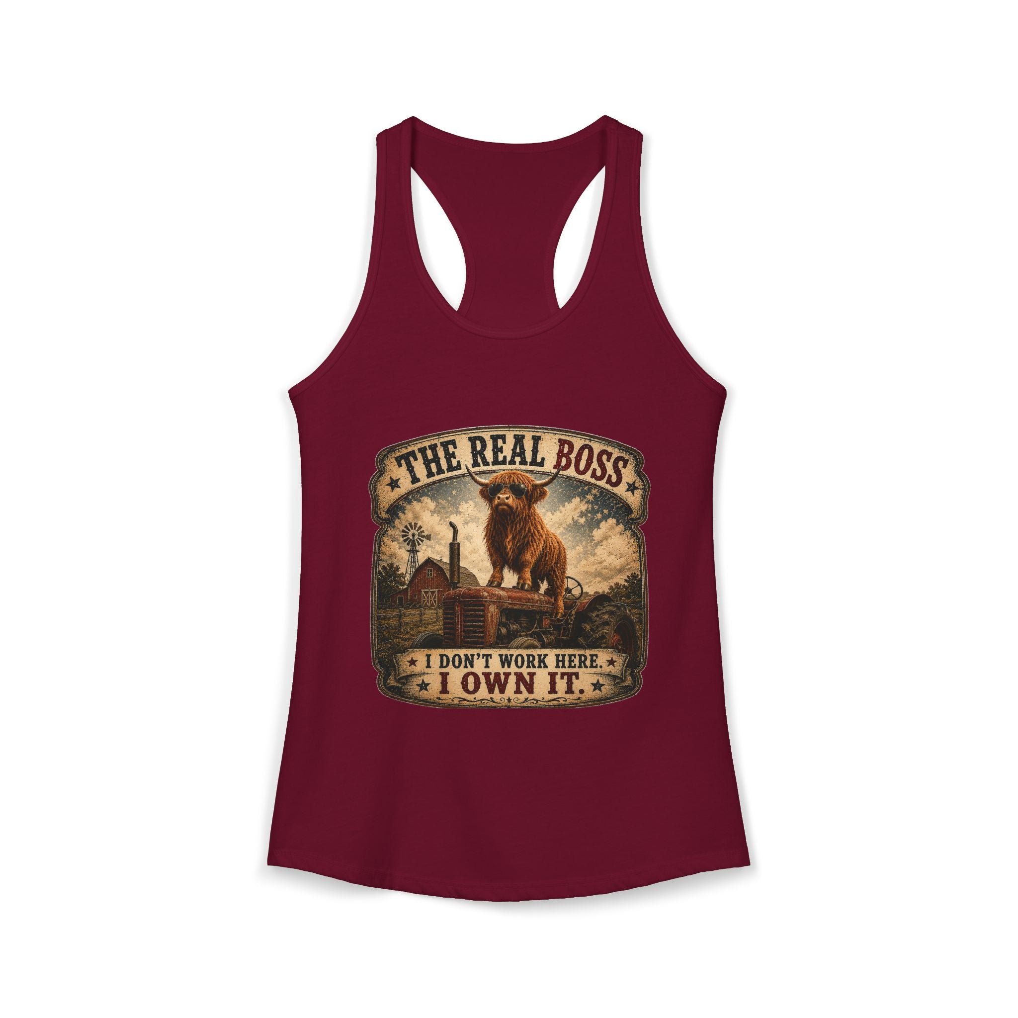 The Real Boss Highland Cow Women's Ideal Racerback Tank