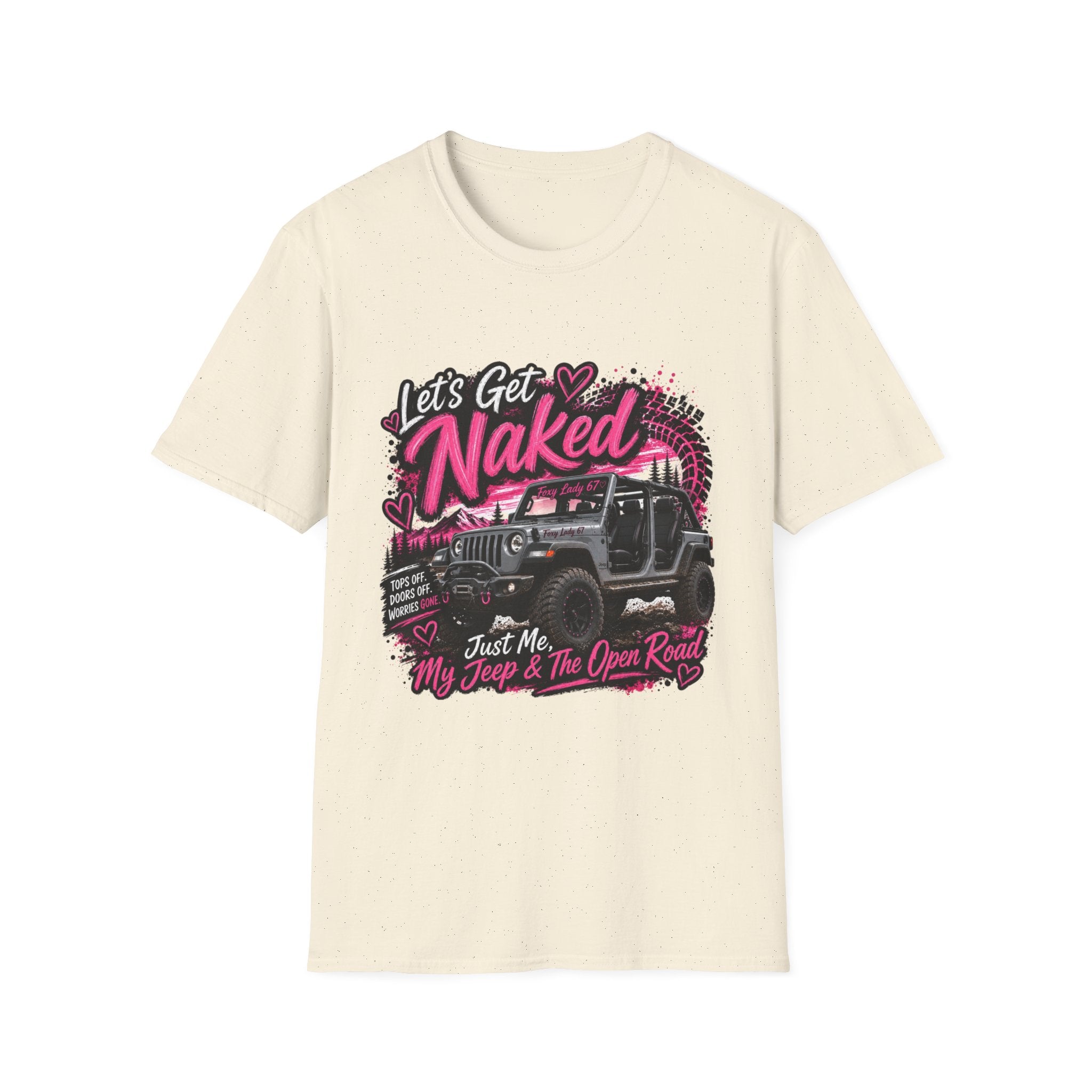 Jeep 'Let's Get Naked' Graphic T-Shirt — (Pink) Funny Off-Roading Top