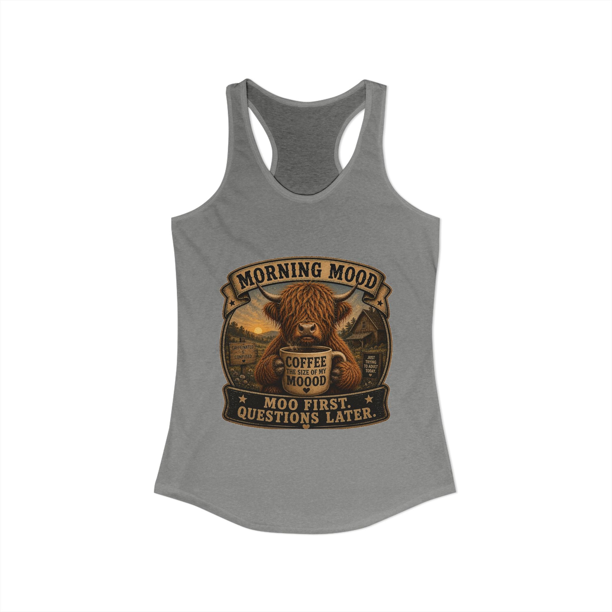 Morning Mood Highland Cow Women's Ideal Racerback Tank