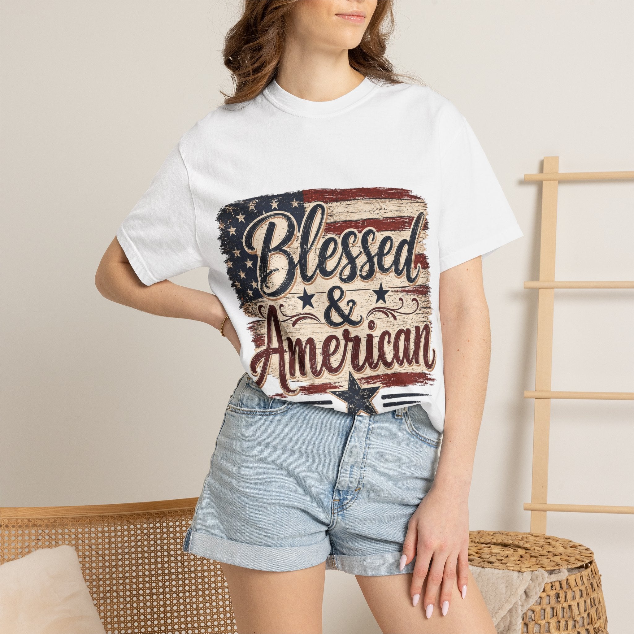 Blessed & American T-Shirt — Patriotic Vintage Flag Tee for 4th of July