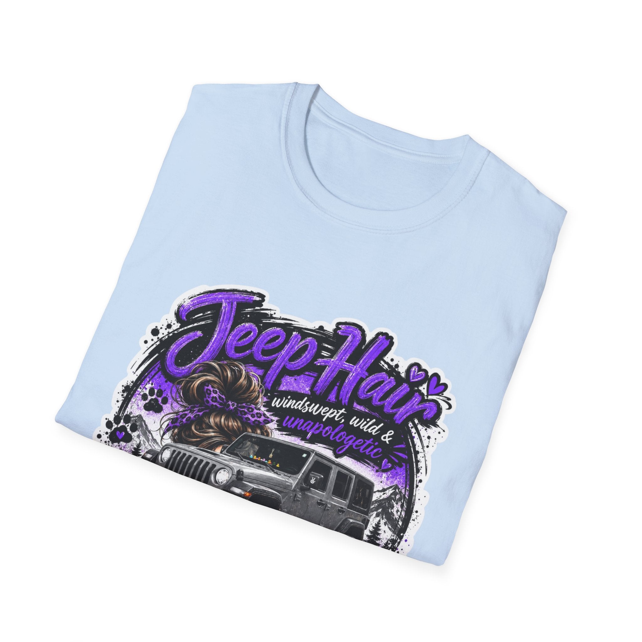 Jeep Hair Don't Care (Purple) Unisex Softstyle T-Shirt