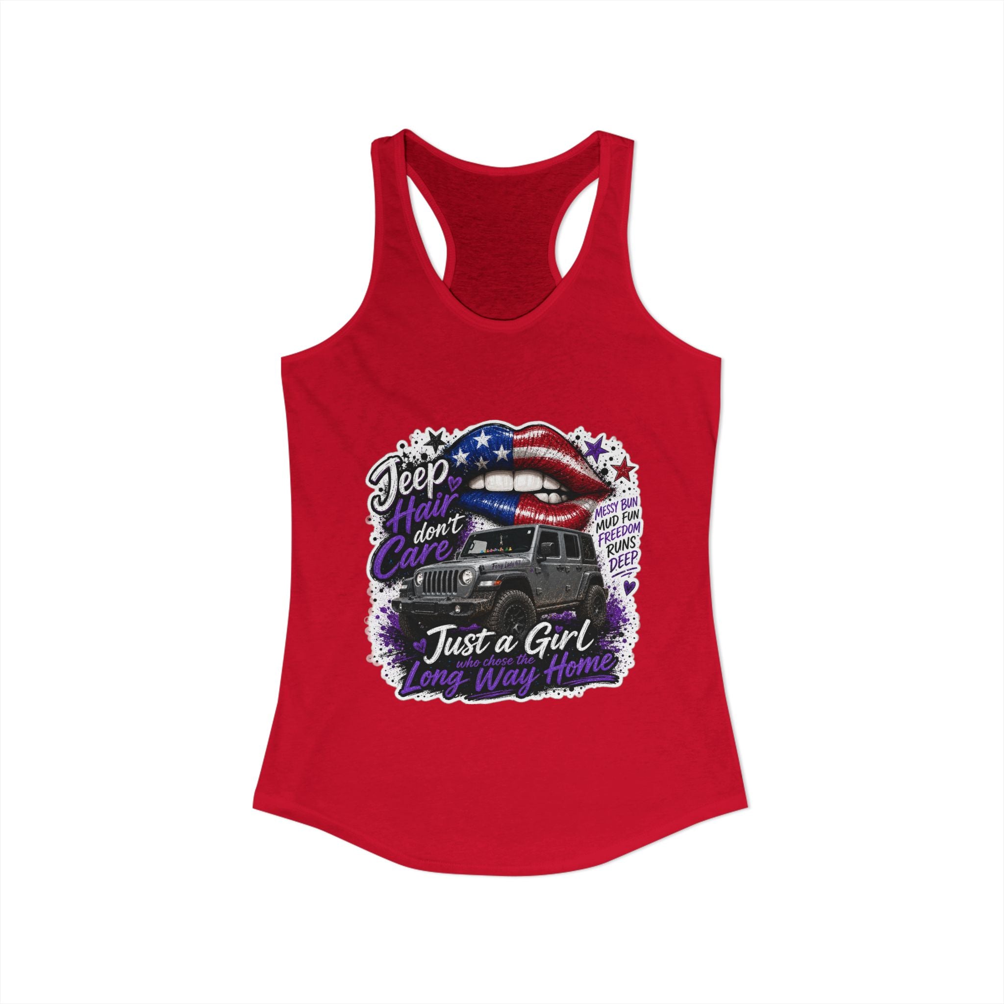 Jeep Hair Don't Care - Just a Girl A Long Way Home Women's Ideal Racerback Tank