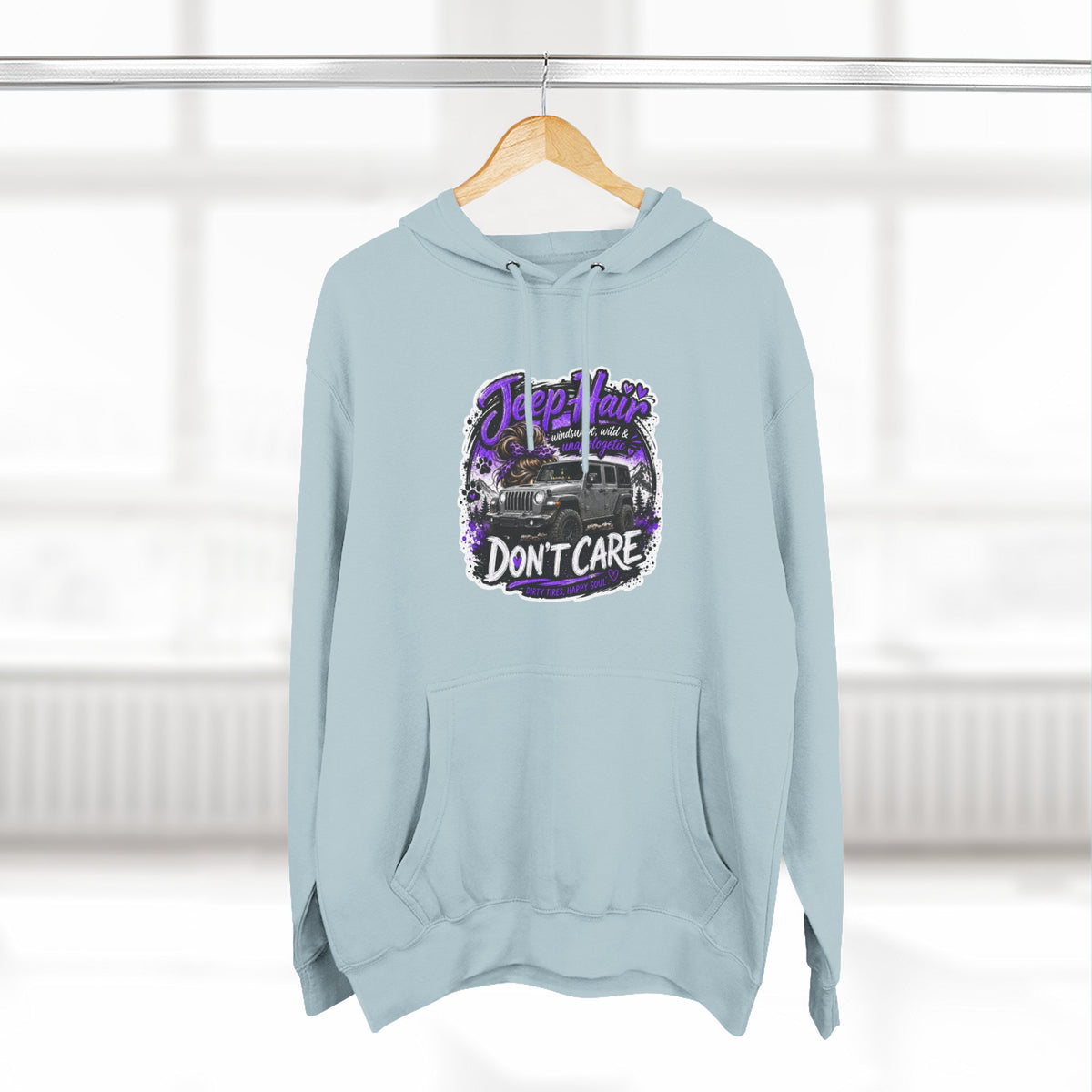 Jeep Hair Don't Care (Purple) Three-Panel Fleece Hoodie