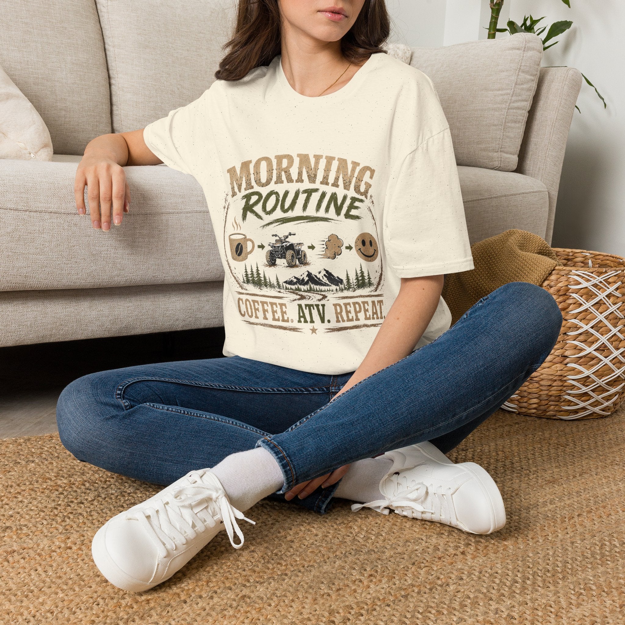 Morning Routine T-Shirt — “Coffee. ATV. Repeat.” Outdoor Adventure Graphic Tee