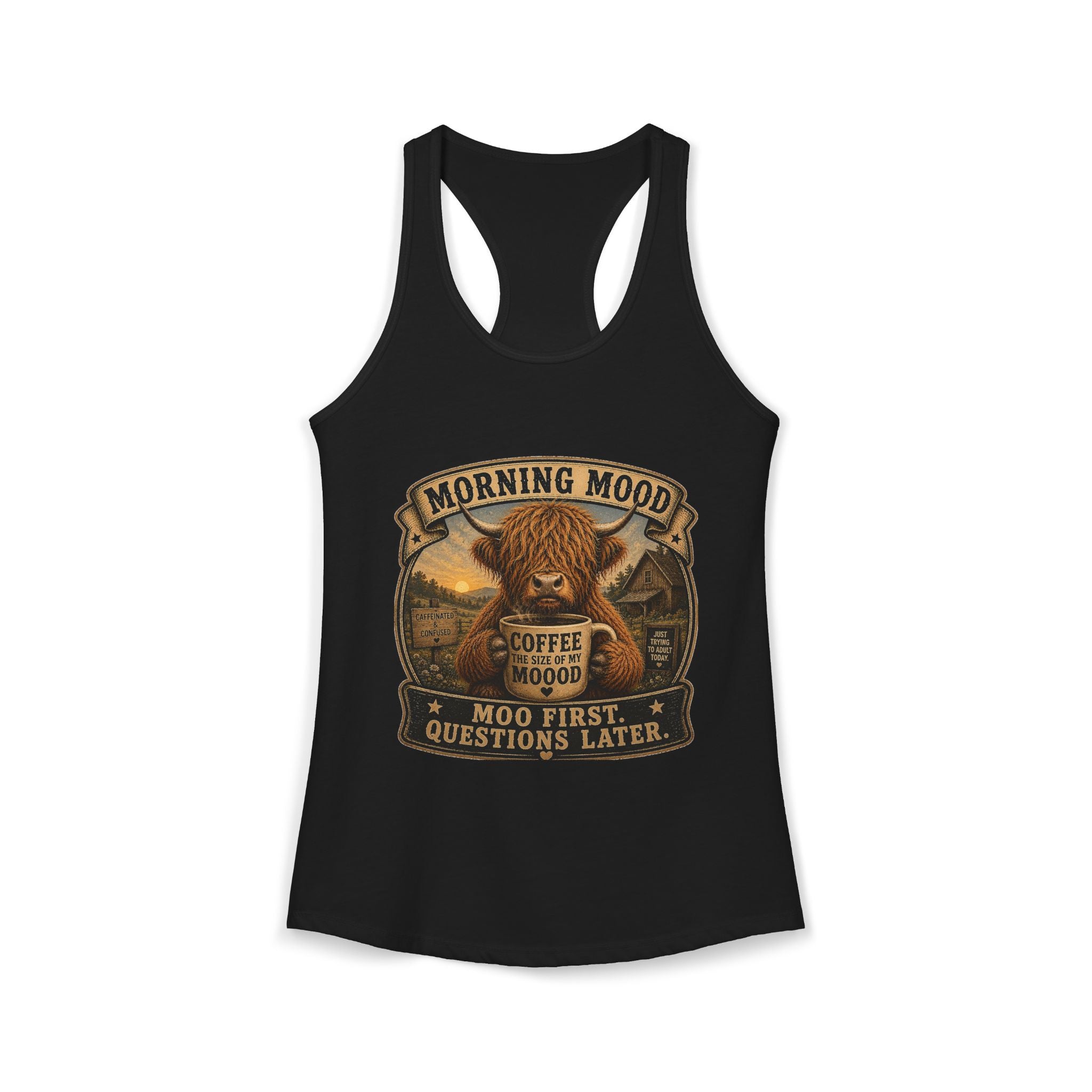 Morning Mood Highland Cow Women's Ideal Racerback Tank