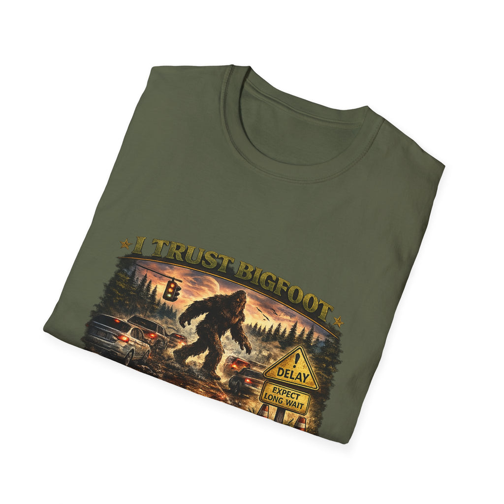 Bigfoot Graphic T-Shirt — "I Trust Bigfoot" Vintage Forest Design