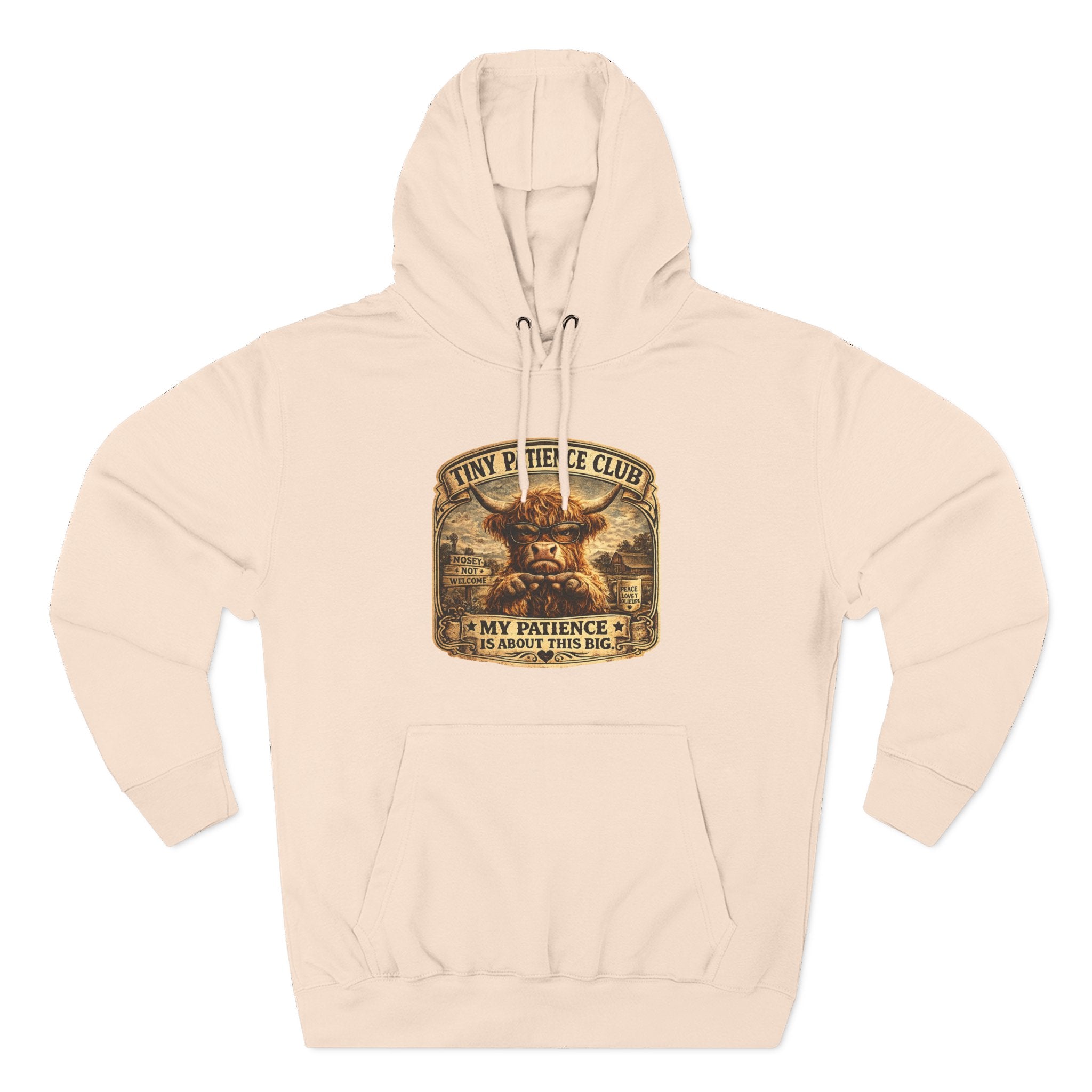 Tiny Patience Club Highland Cow Three-Panel Fleece Hoodie