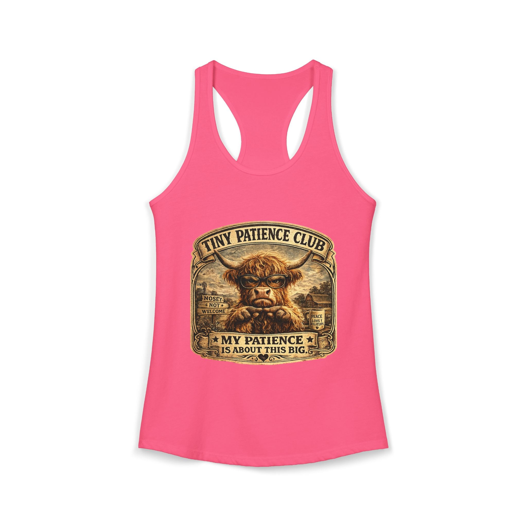 Tiny Patience Highland Cow Women's Ideal Racerback Tank