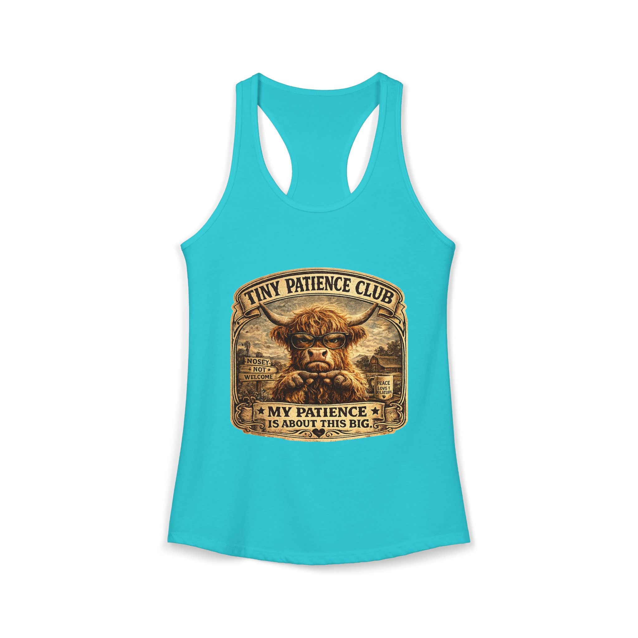 Tiny Patience Highland Cow Women's Ideal Racerback Tank